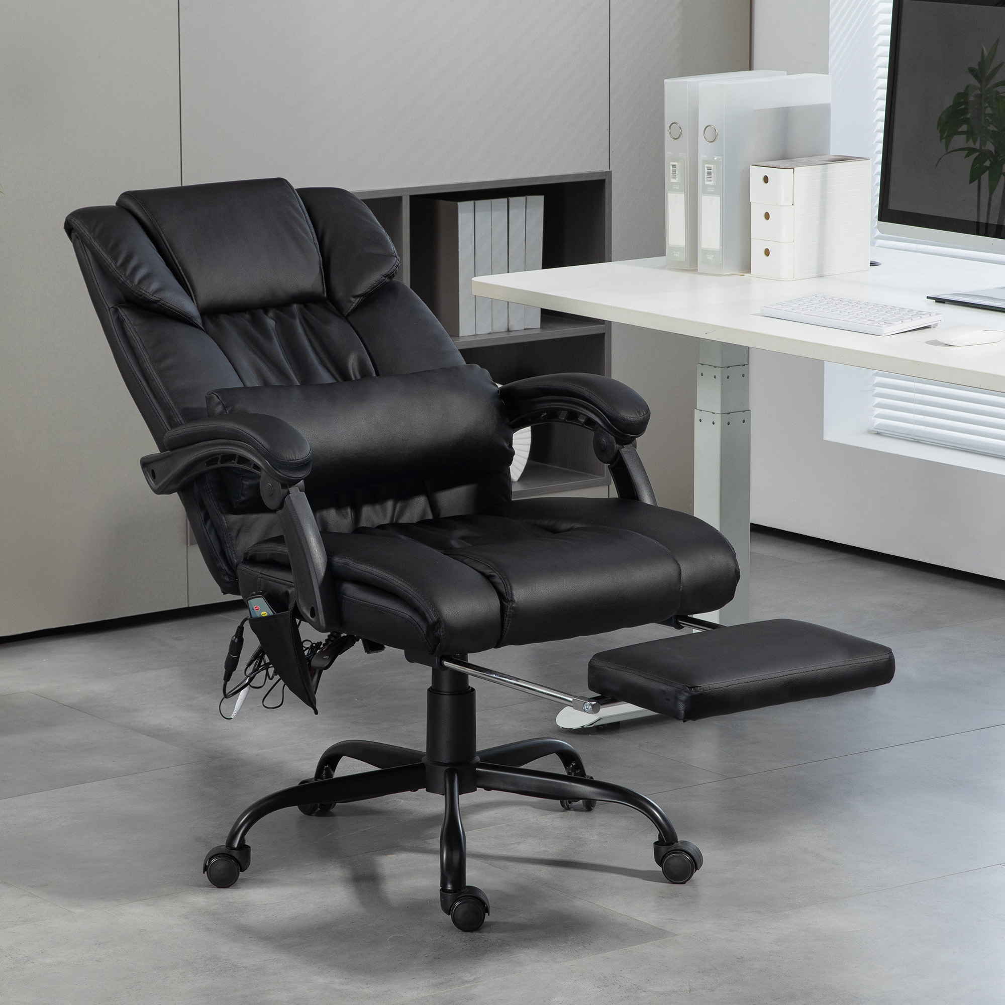 Vinsetto 6-Point Vibration Massage Chair, Height Adjustable Reclining Computer Chair with Retractable Footrest, Black Aosom Canada