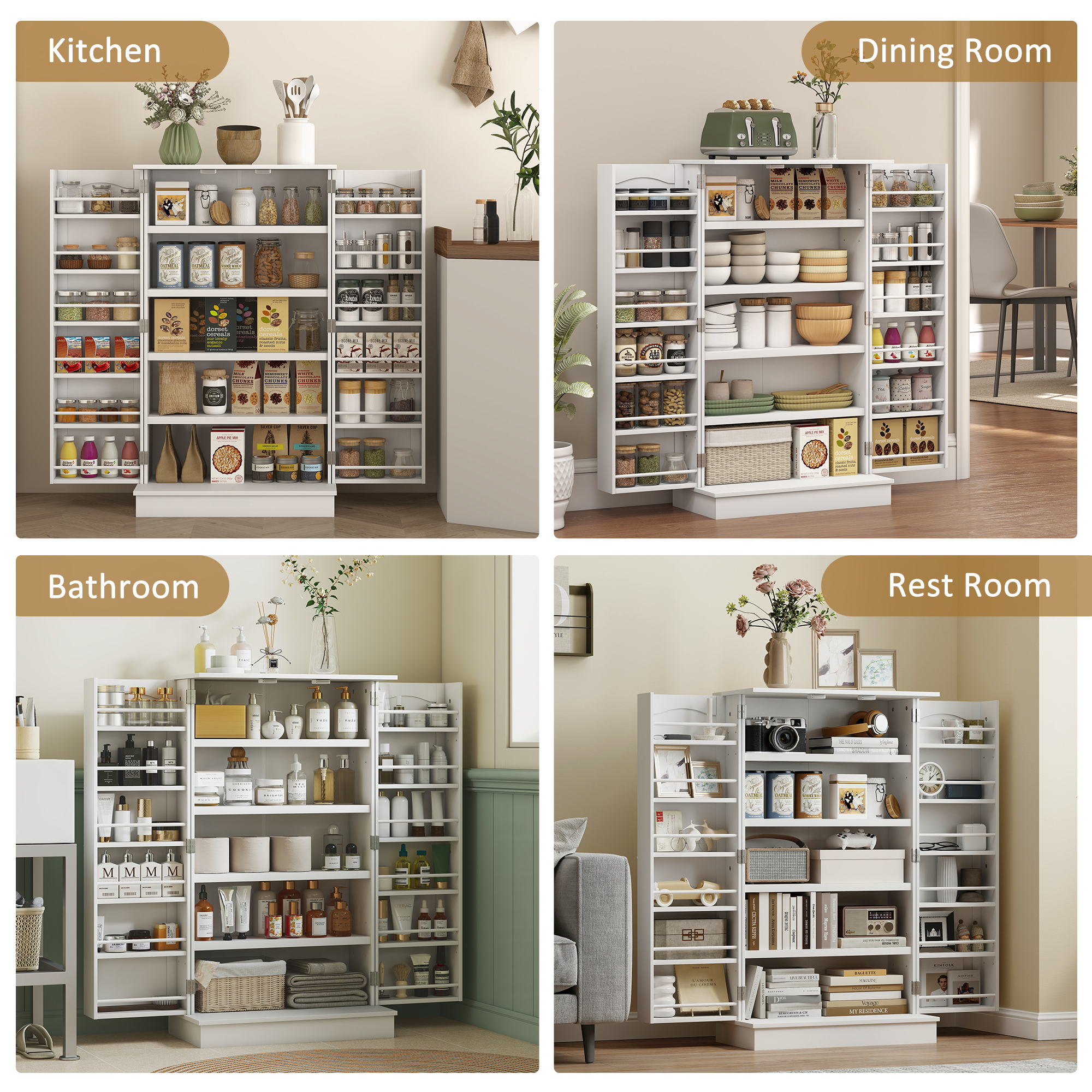 HOMCOM Freestanding Pantry Cabinet with Racks and Shelves | Aosom Canada