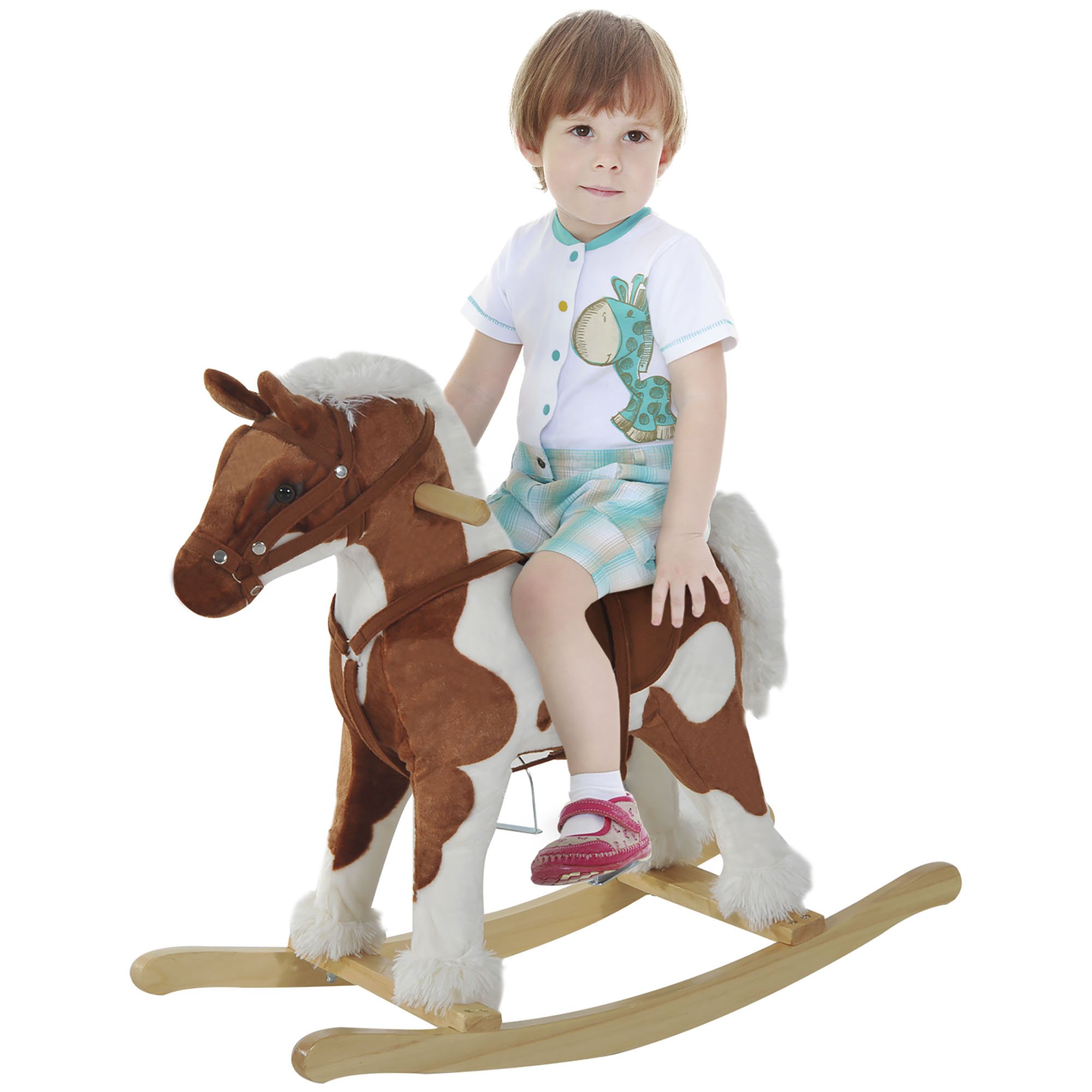 Qaba Toddler Rocking Horse, Kids Plush Rocking Chair Toy with Nursery Rhyme Music Brown