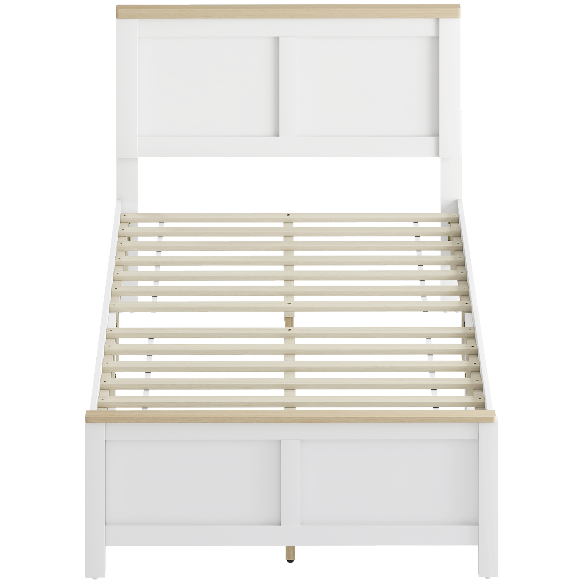 HOMCOM Twin Bed Frame with Headboard, Modern Platform Bed Frame with Wooden Slats, No Box Spring Needed, Easy Assembly, White