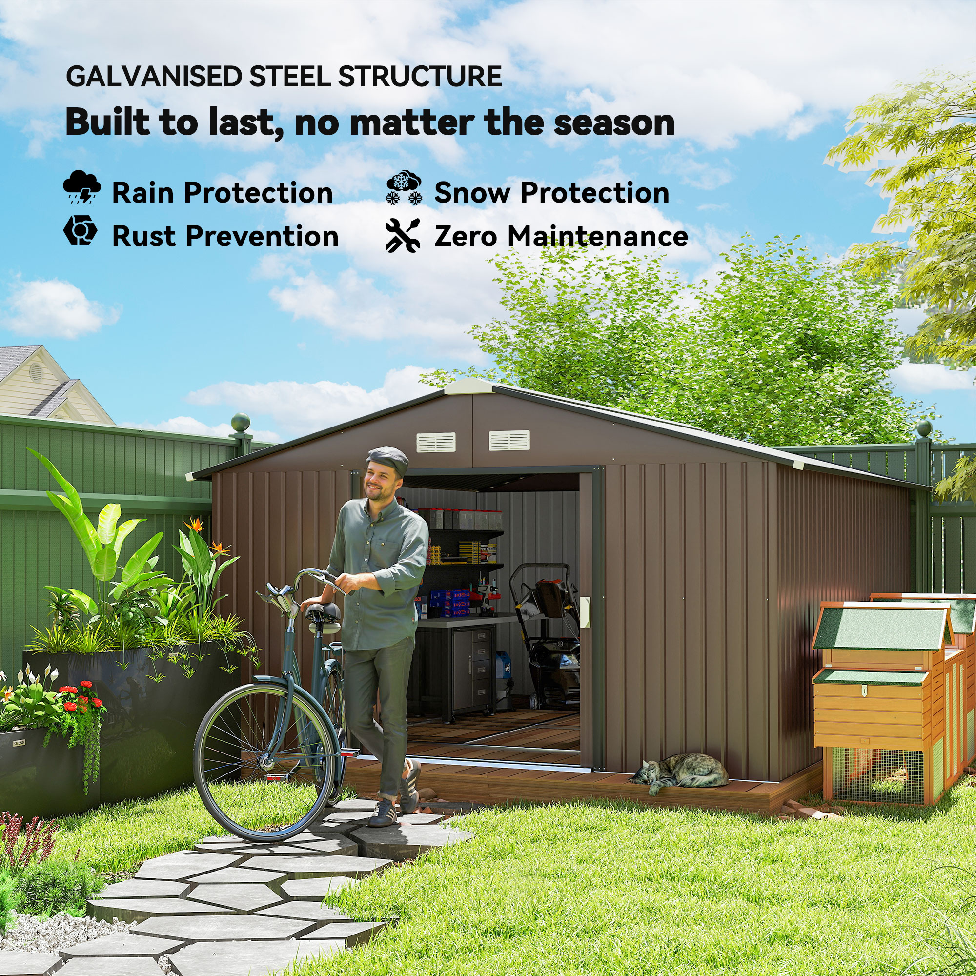 Outsunny 11' x 13' Garden Storage Shed w/ Foundation Kit Metal