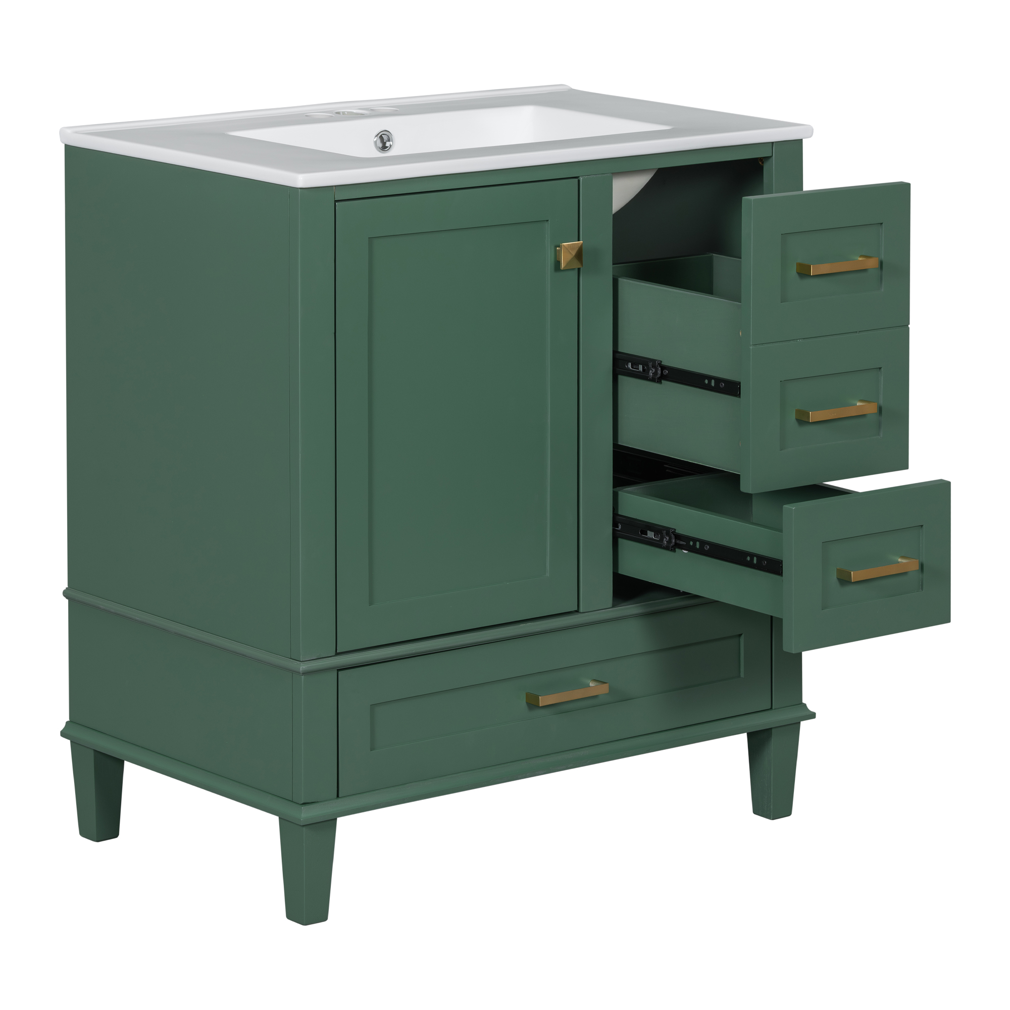 Modern Bathroom Vanity with 3 Drawers, Green+White | Aosom Canada