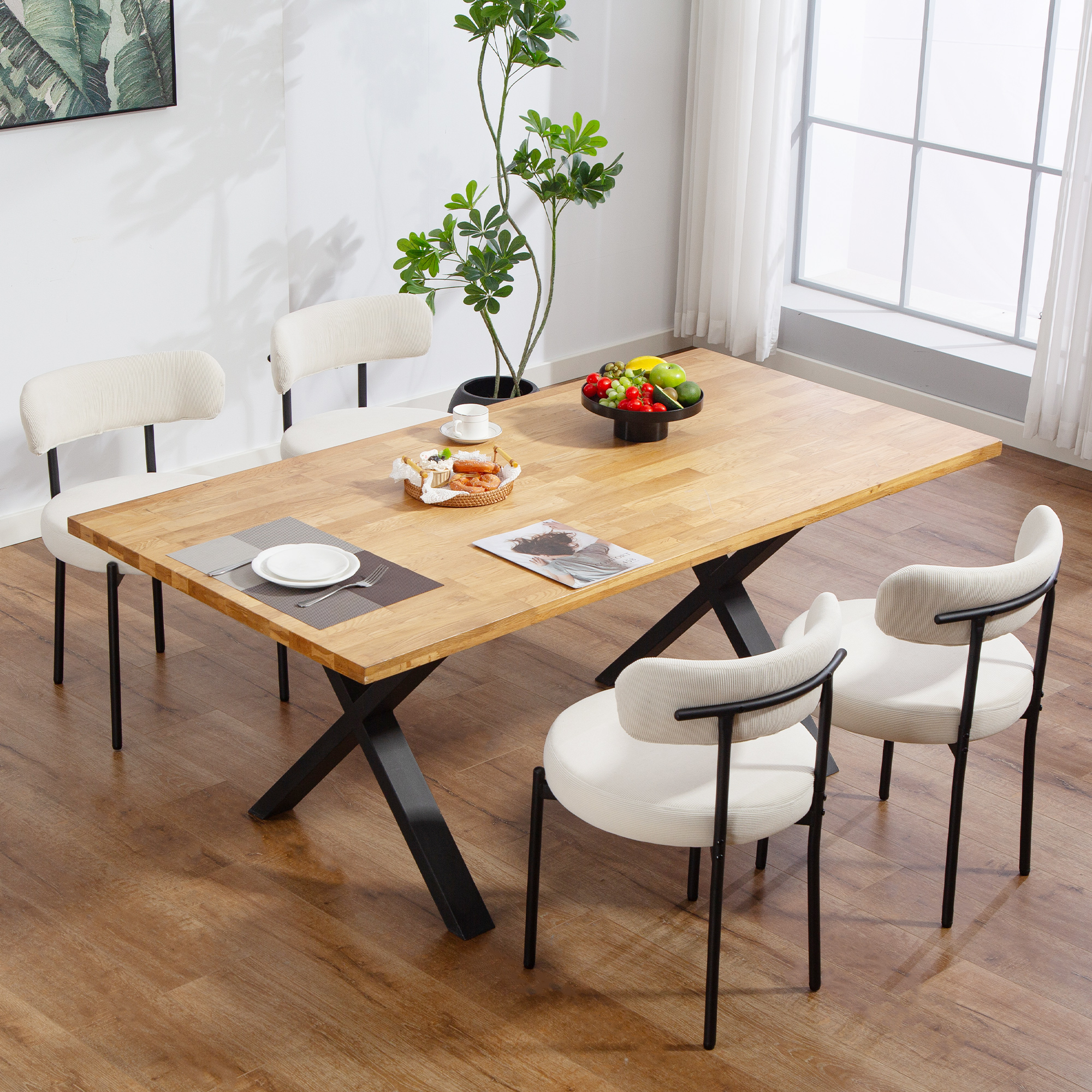 HOMCOM 4PC Modern Dining Chairs Corduroy Beige | Aosom Canada