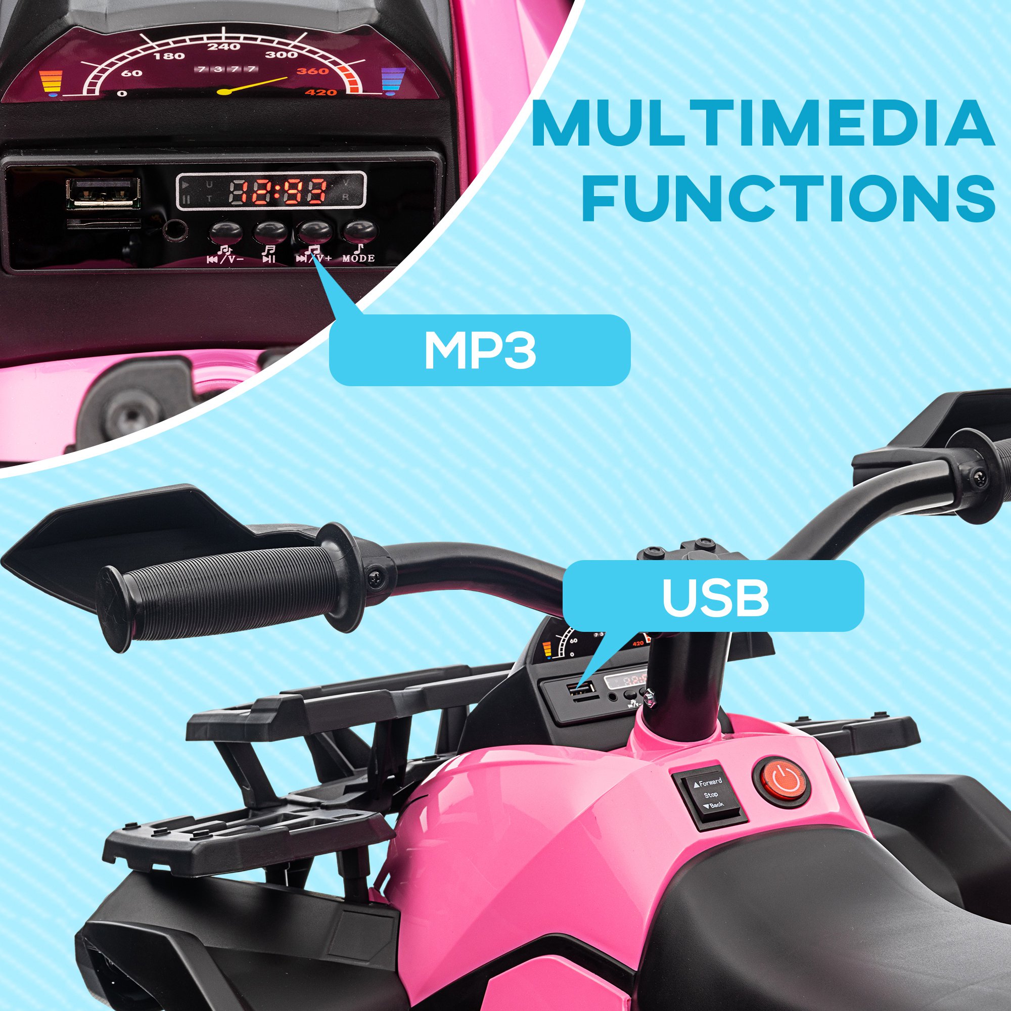 Aosom 12V 4 Wheeler Kids ATV with Music, Headlights for 37-60