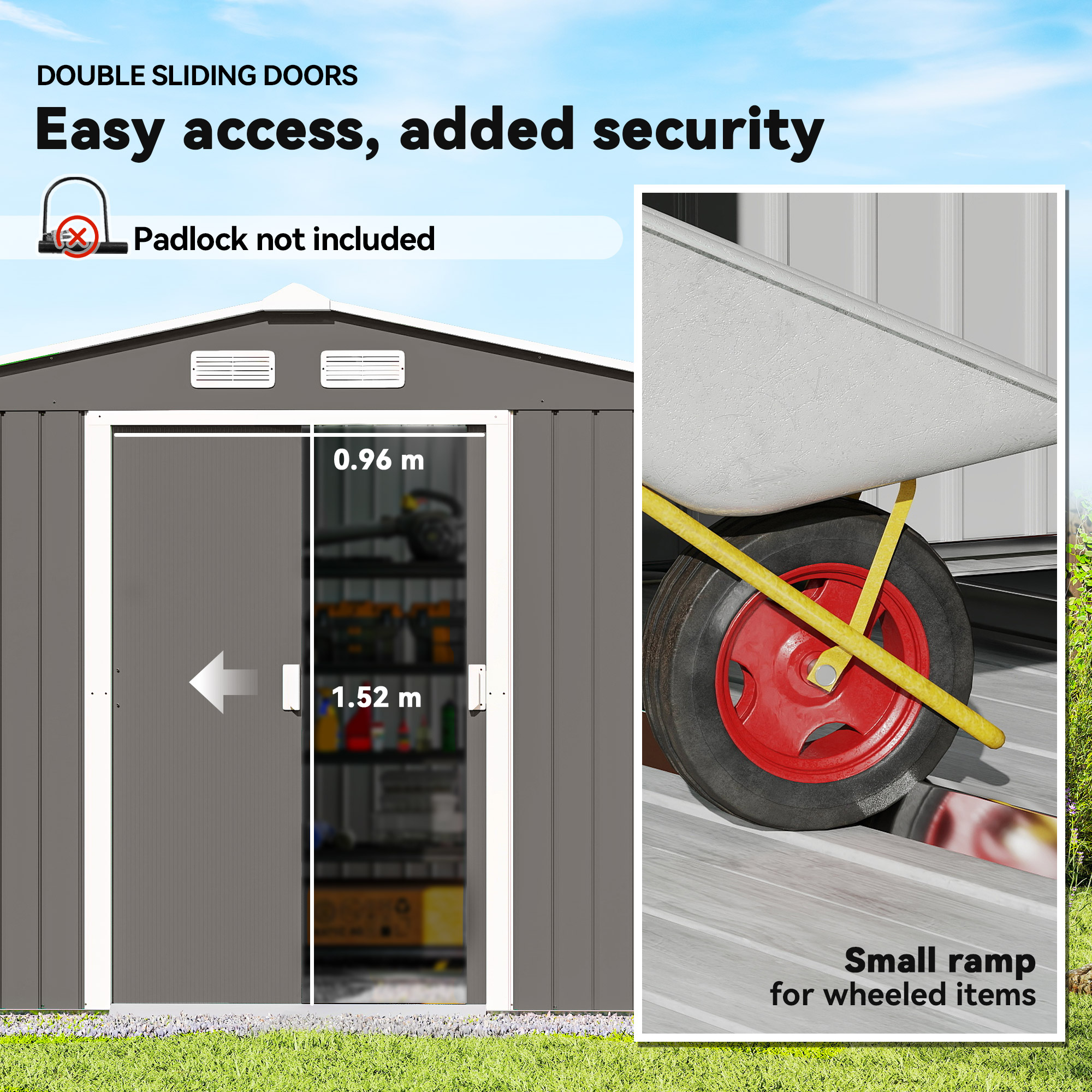 Outsunny 9x6 Garden Storage Shed w/Floor Foundation Double Doors