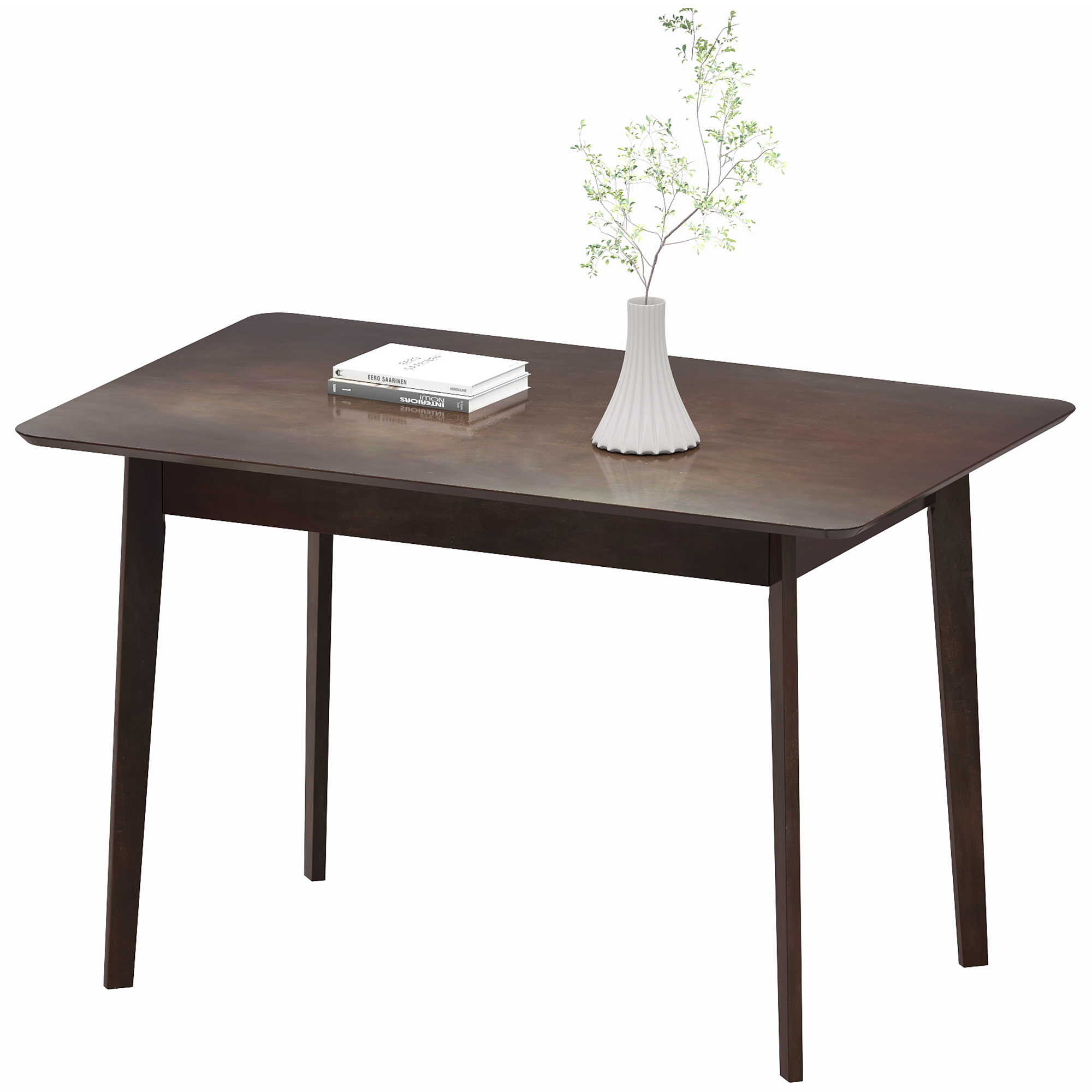 HOMCOM 47.2" Rectangle Dining Table for 4, Mid-Century Modern Kitchen Table with Rubber Wood Frame for Dining Room, Mahogany