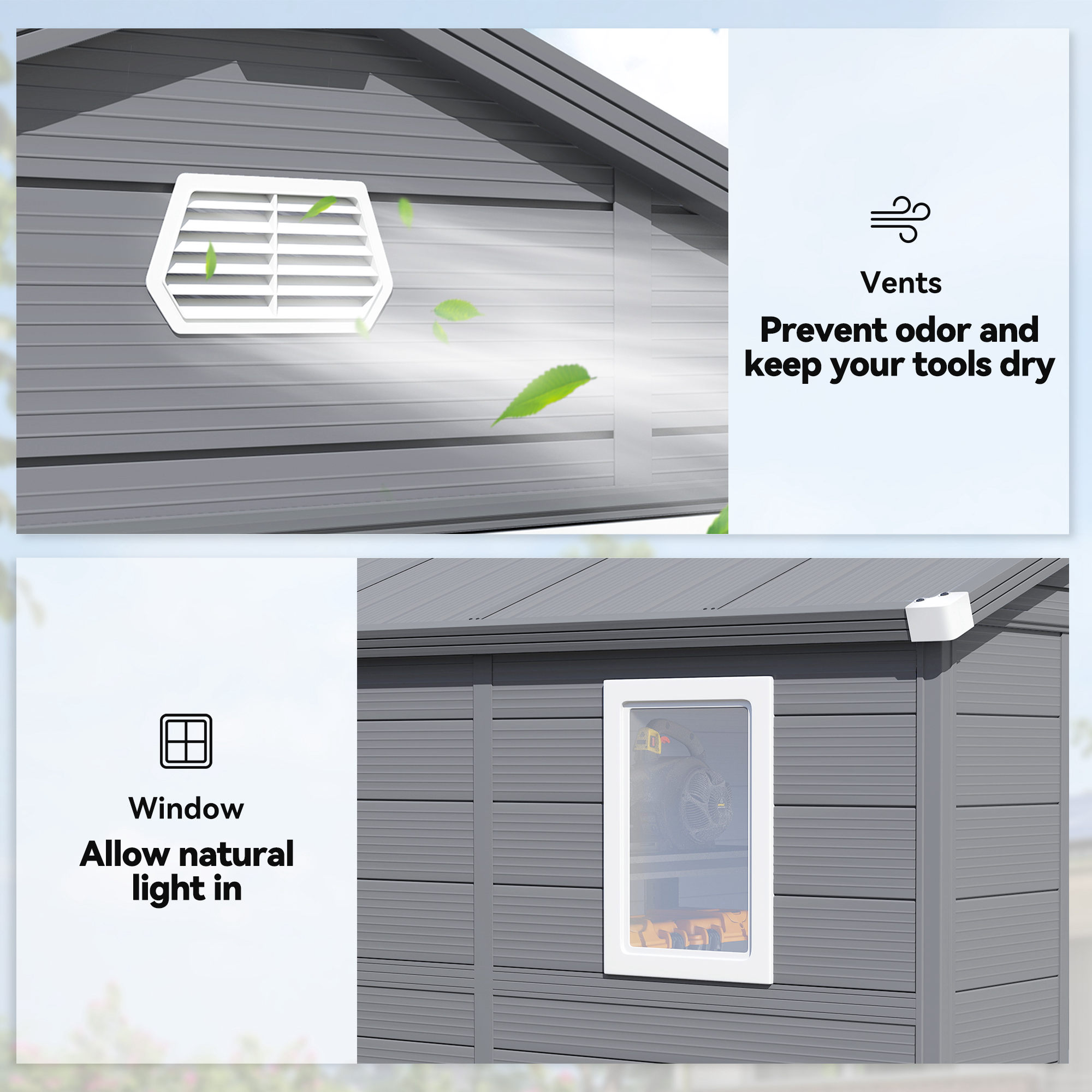 EP-086AW　EP-082A　EP-879AW Outsunny 8' x 6' Small Garden Shed with Latch Door, Vents