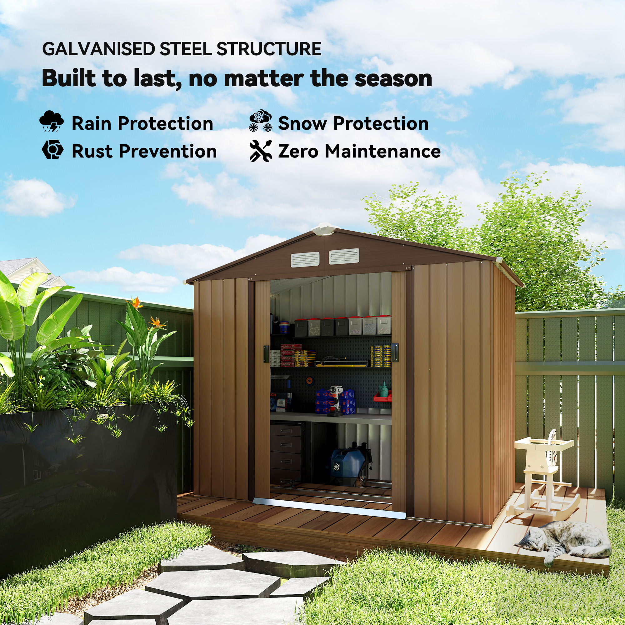 Outsunny 7' x 4' x 6' Garden Storage Shed Outdoor Patio Yard Metal