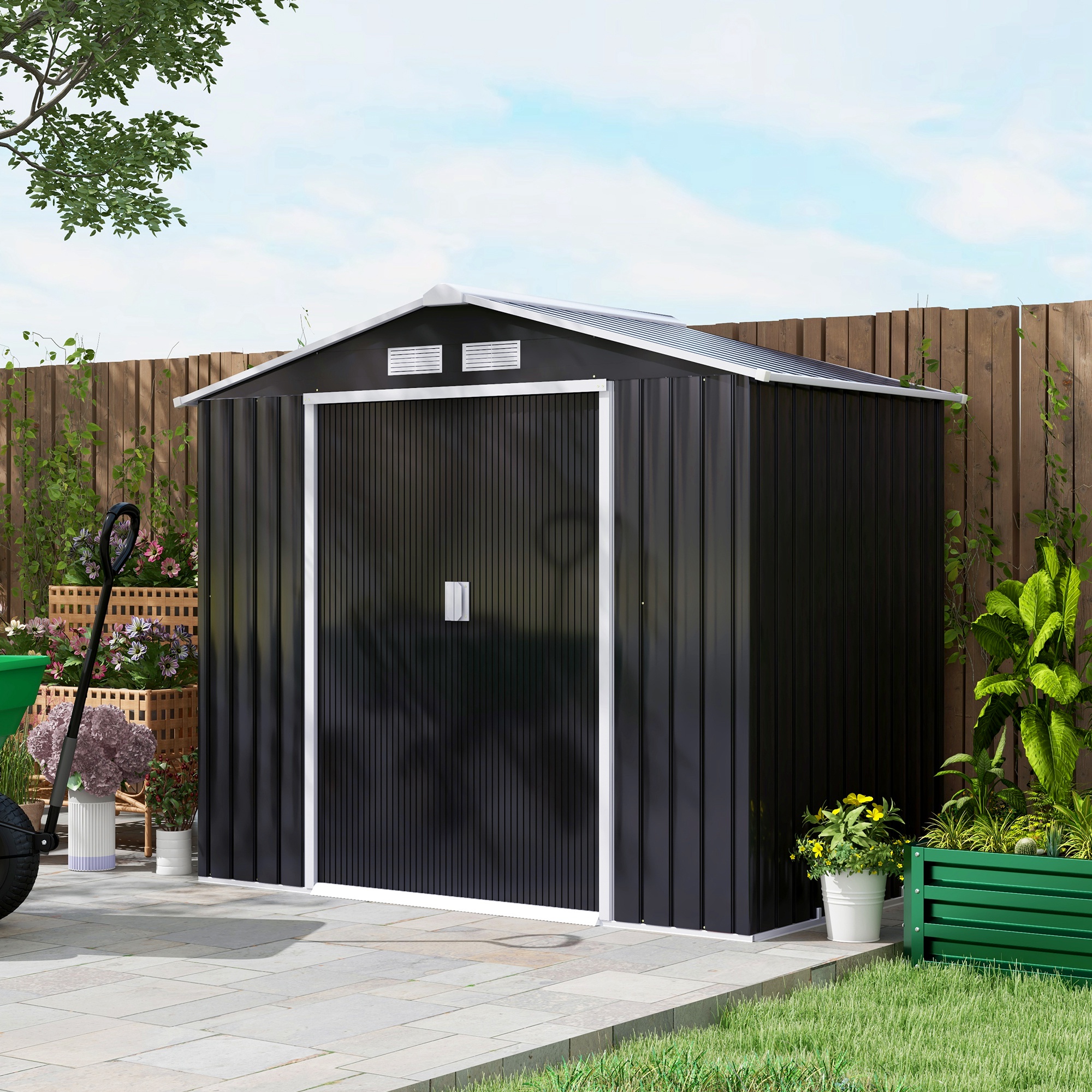 Outsunny 7' x 4' x 6' Garden Storage Shed Outdoor Patio Yard Metal