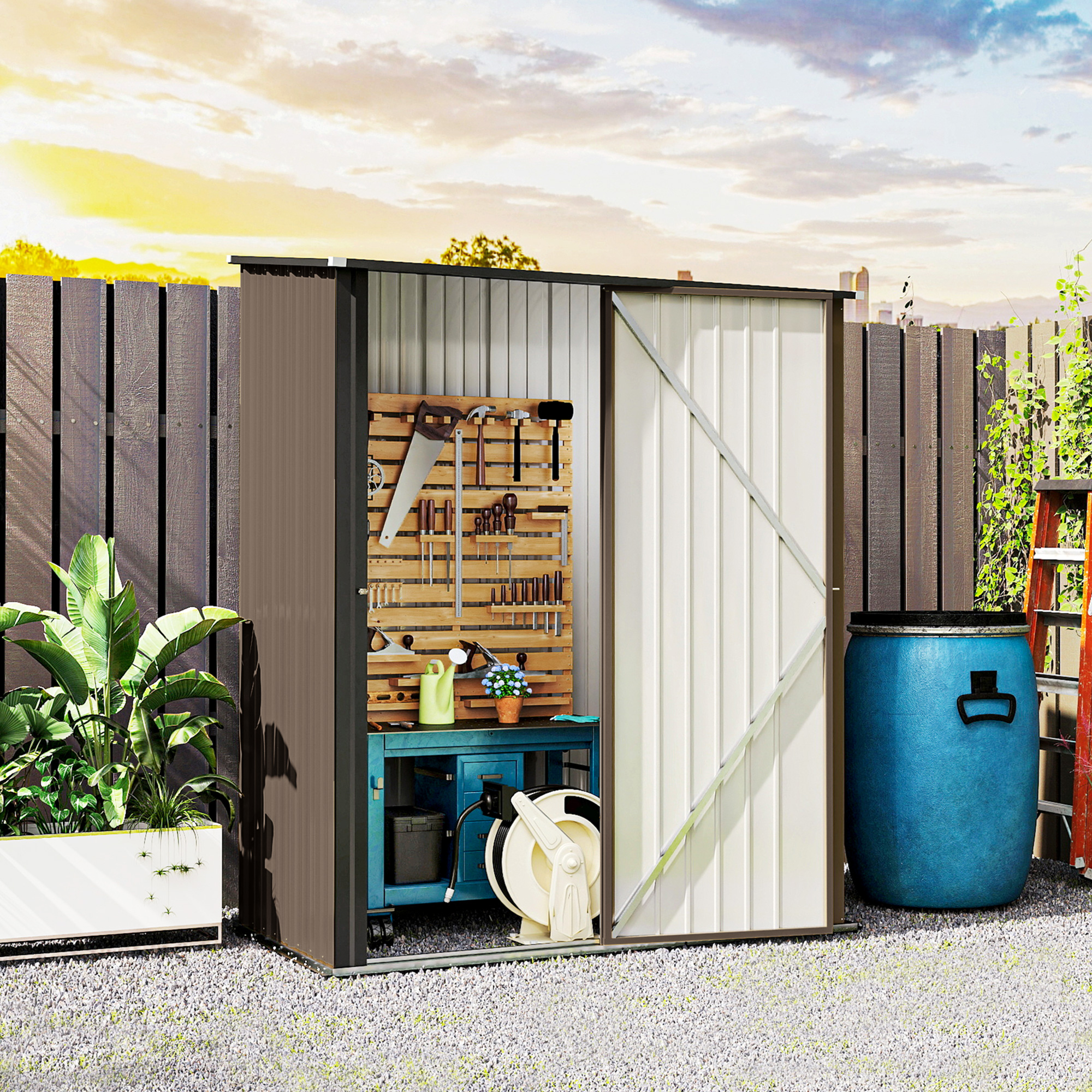 Outsunny 5' x 3' Outdoor Storage Shed, Steel Garden Shed with
