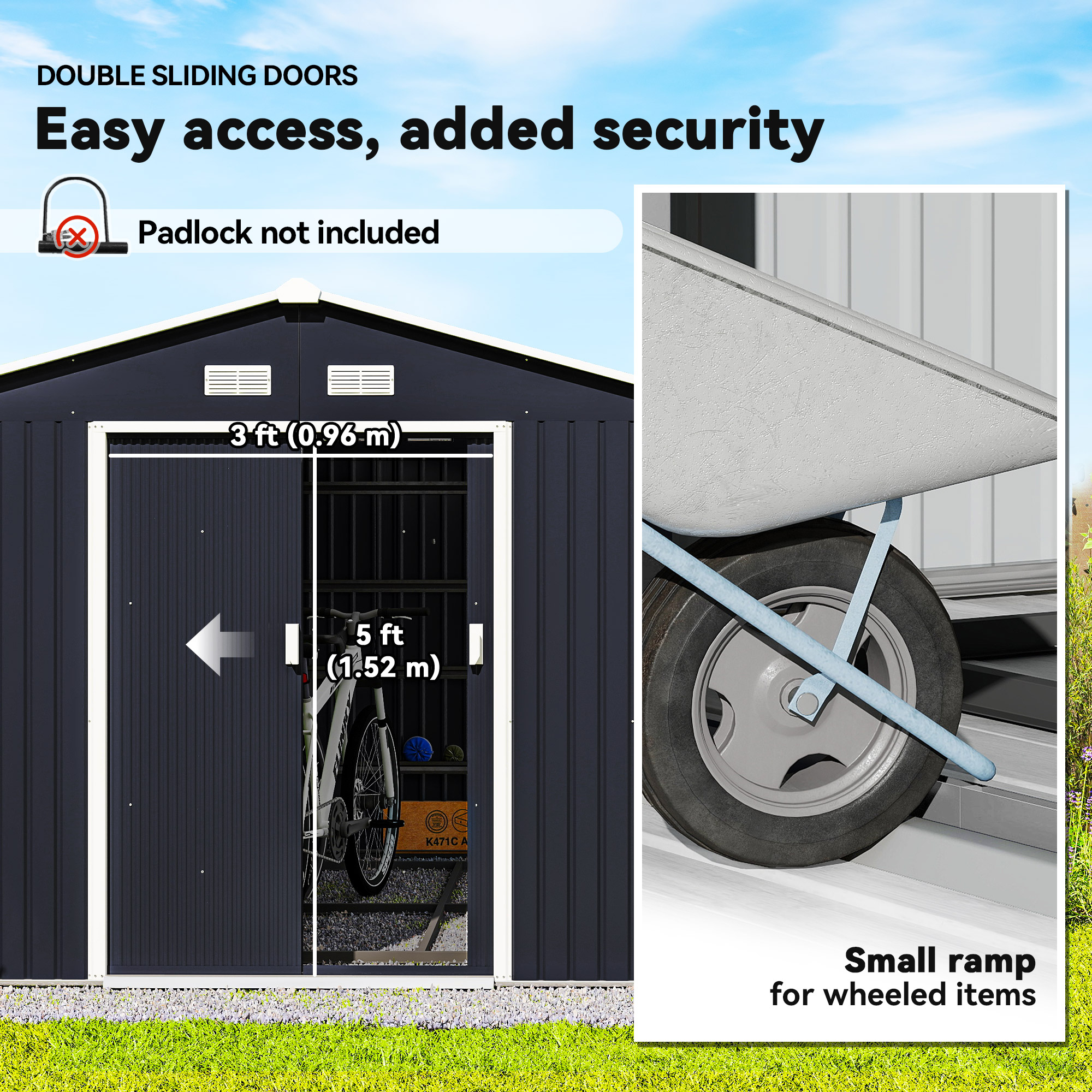 Outsunny 11' x 9' Metal Storage Shed Garden Tool House with Double