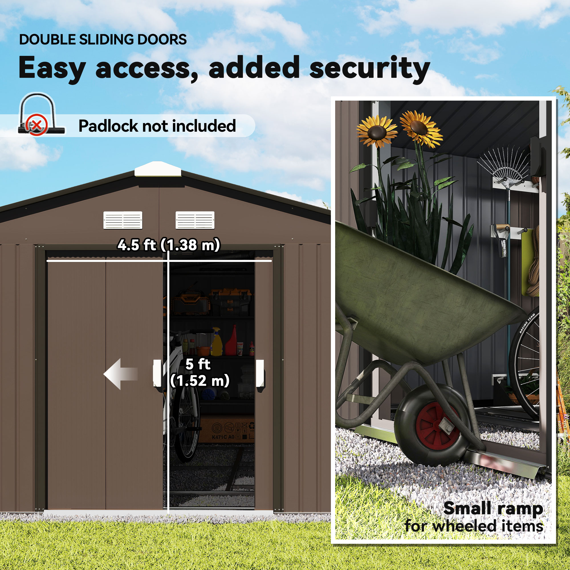 Outsunny 11' x 13' Garden Storage Shed w/ Foundation Kit Metal