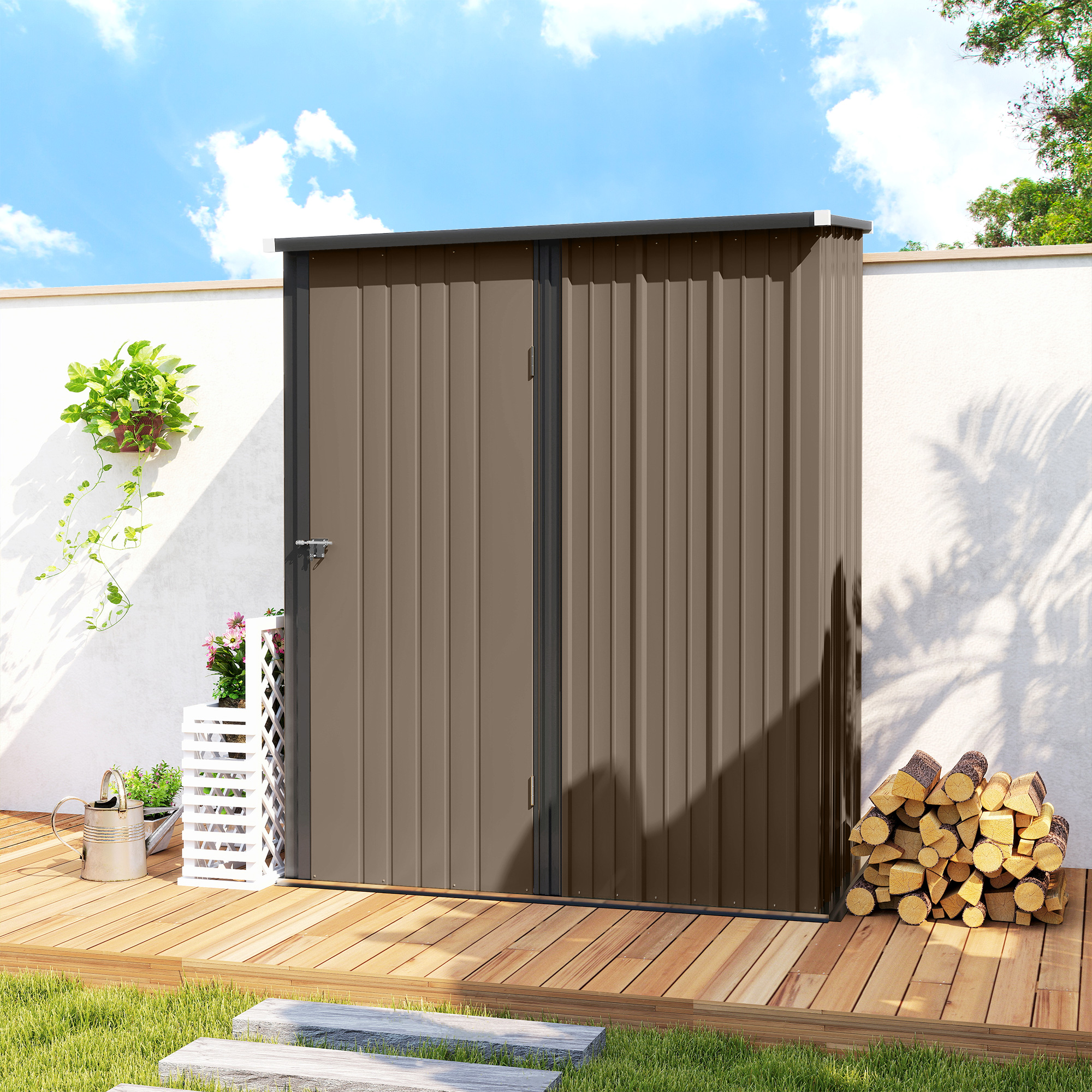 みんページ Outsunny 5' x 3' Outdoor Storage Shed, Steel Garden Shed with
