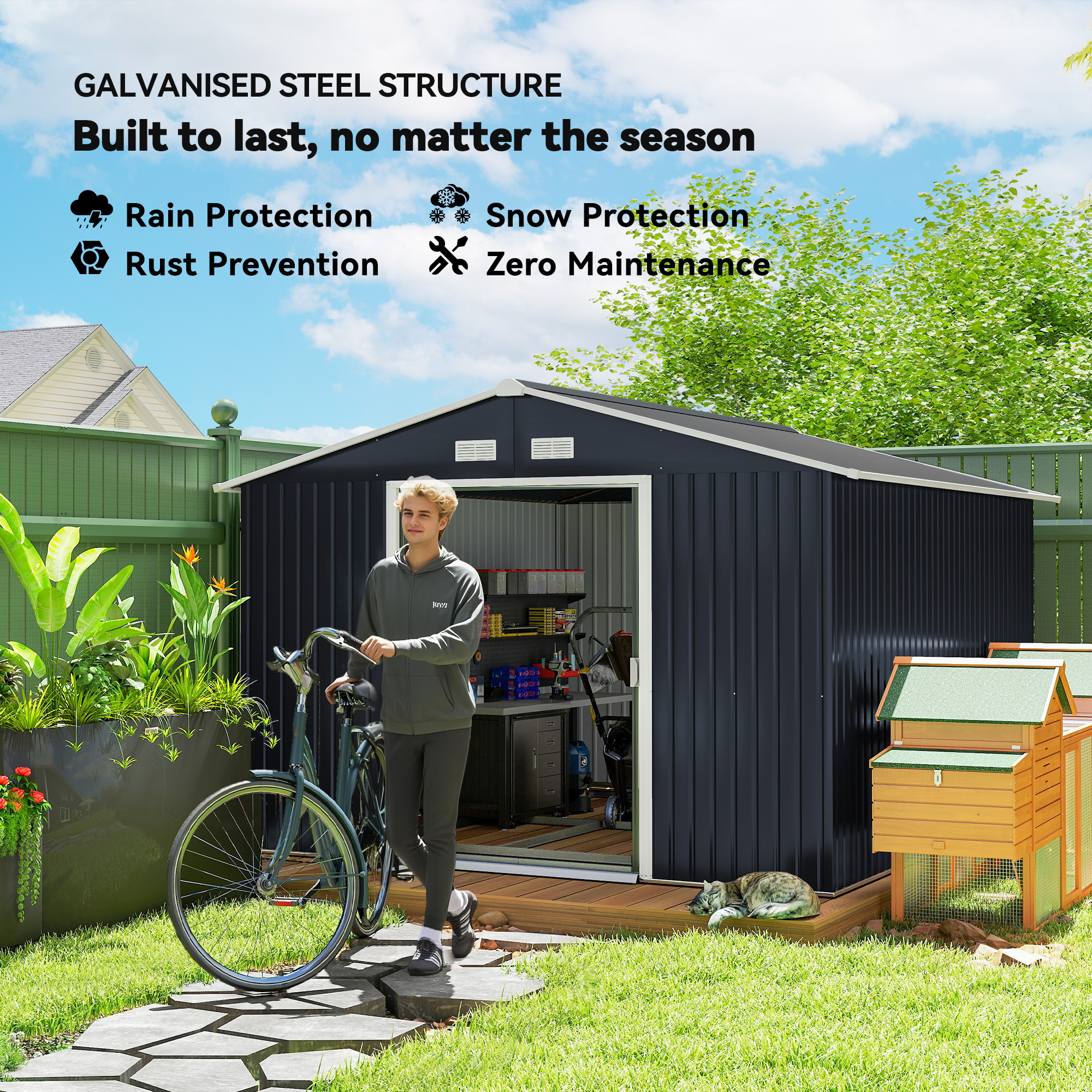 Outsunny 11' x 9' Metal Storage Shed Garden Tool House with