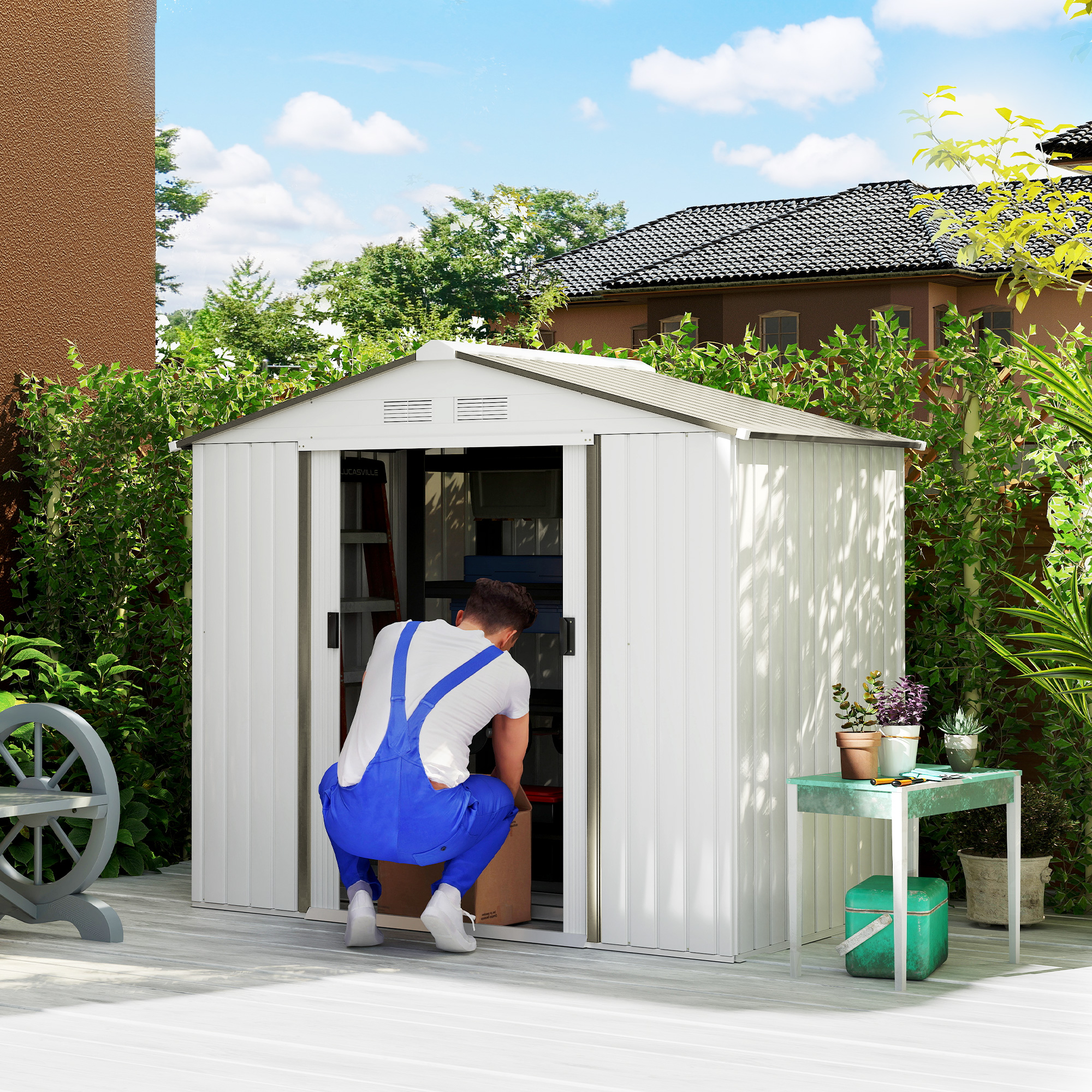 Outsunny 7x4 Garden Tool Shed Metal Storage Shed Silver | Aosom Canada