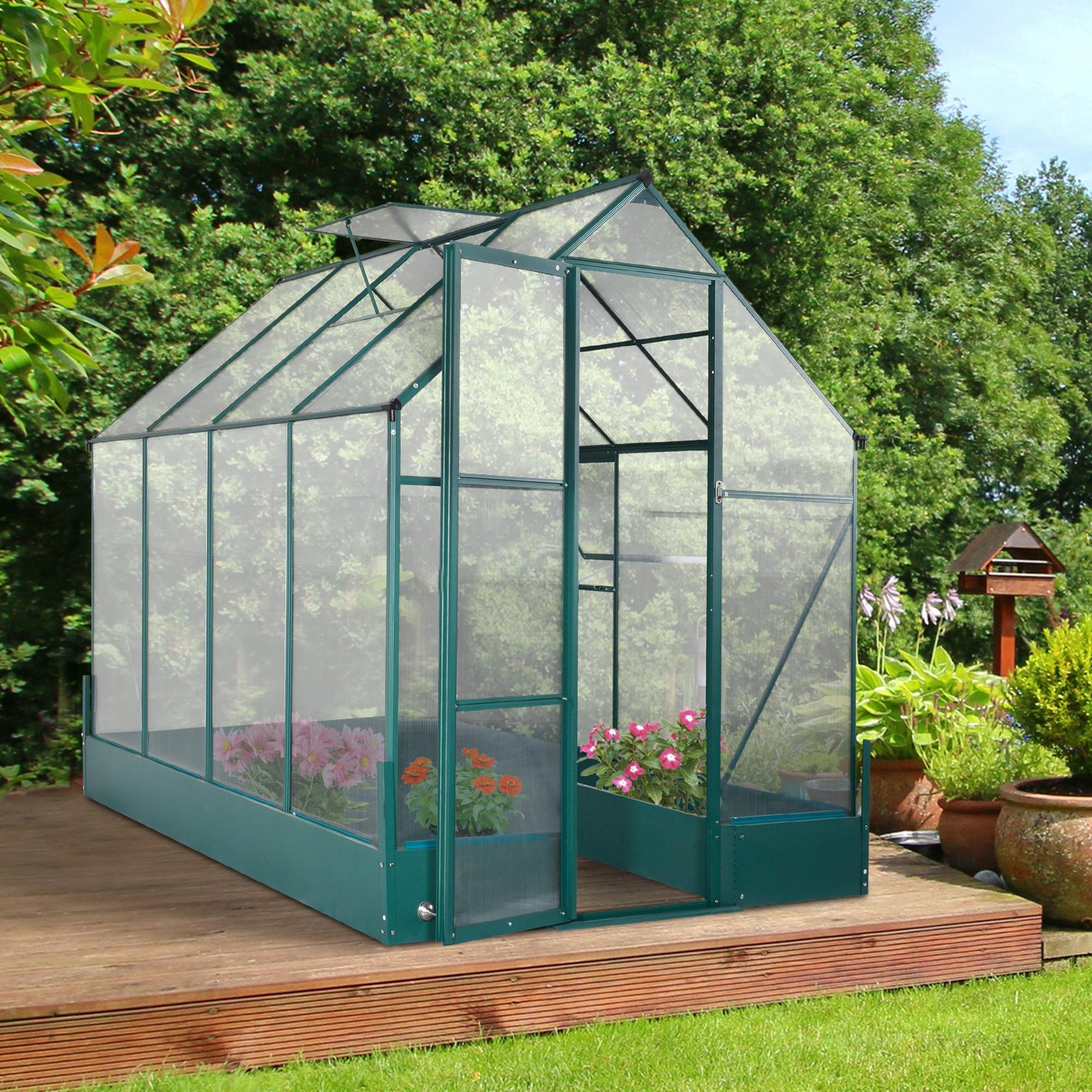 Outsunny Walk-in Greenhouse with Adjustable Window Raised Garden Bed Aluminum Frame for Outdoor Gardening Aosom Canada