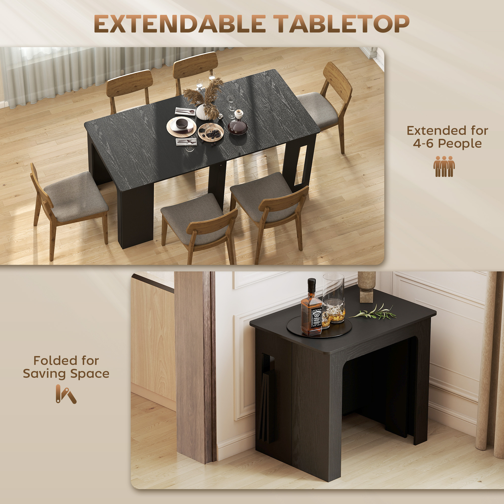 HOMCOM Extendable Dining Table, Expandable Kitchen Table for Small