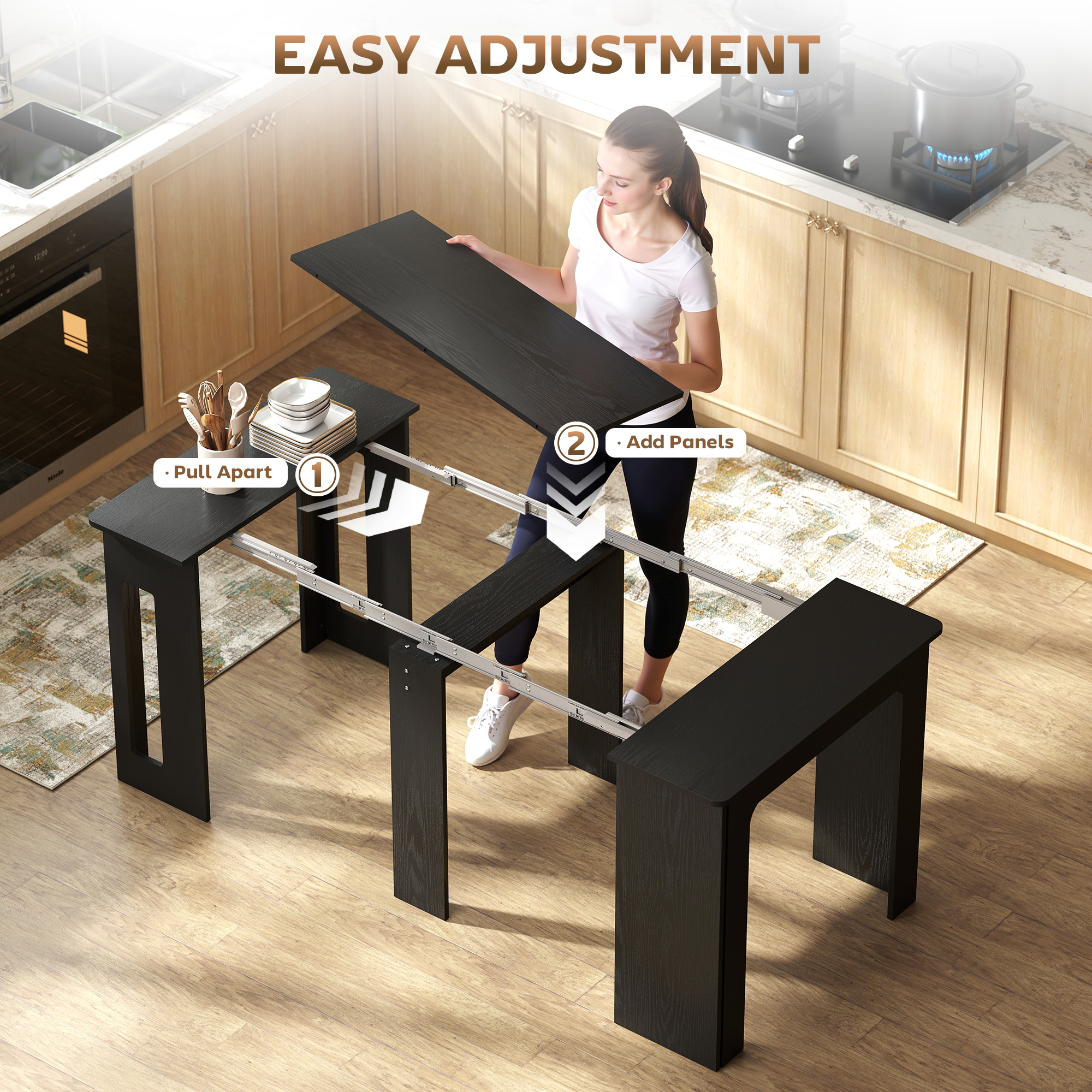 HOMCOM Extendable Dining Table, Expandable Kitchen Table for Small