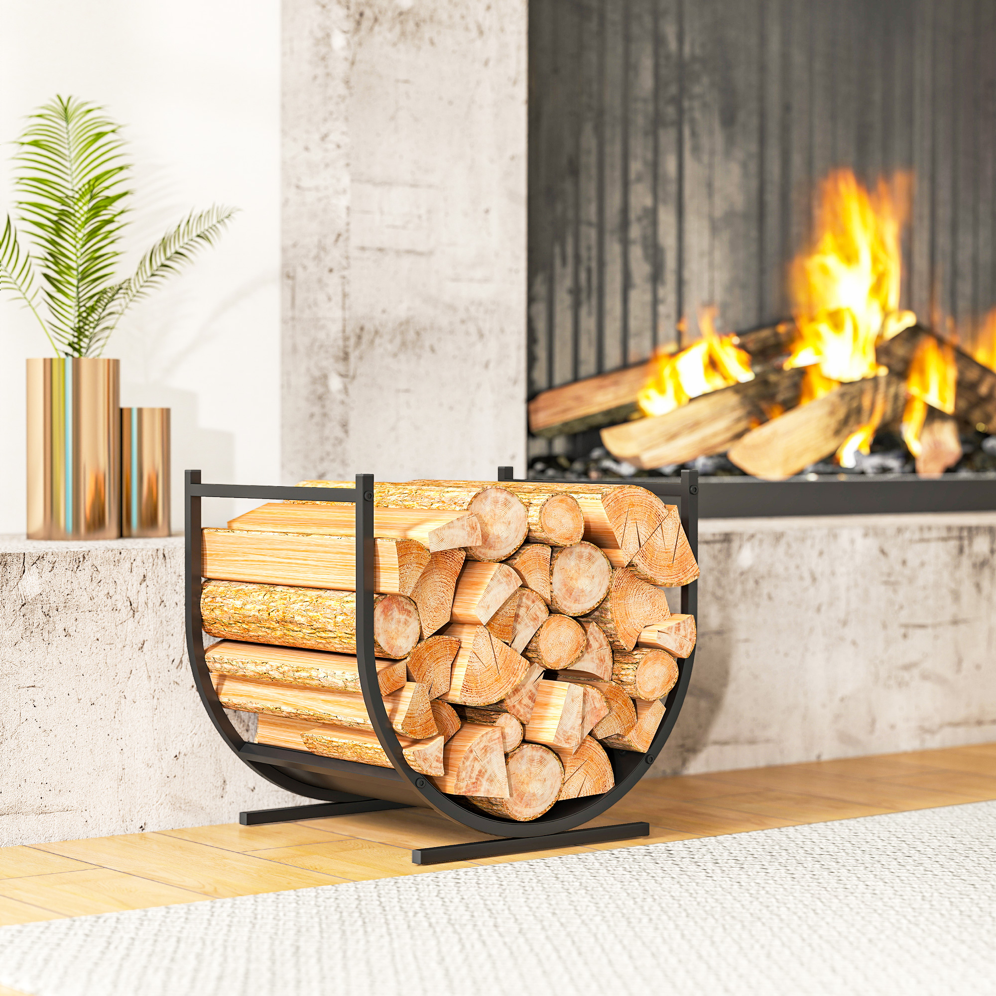 Outsunny Firewood Rack Outdoor, 17 Inch Heavy Duty Log Holder for Indoor Fireplace Storage, Outdoor Curved Fire Wood Organizer Aosom Canada