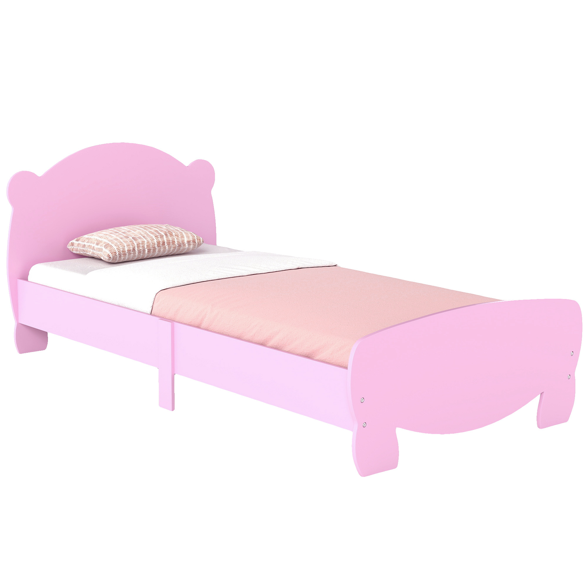 Qaba Twin Bed Frame for Kids with Bear Shaped Headboard