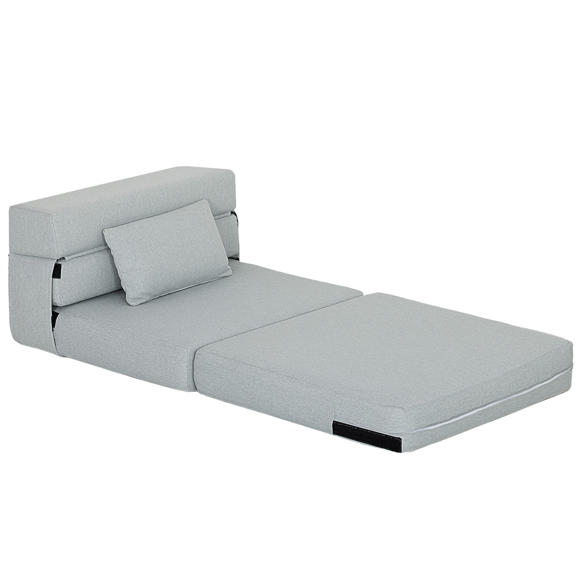 HOMCOM Folding Chair Bed with Pillow, Modern Linen Sleeper Sofa Bed for Living Room, Dorm, Guest Use, Light Gray