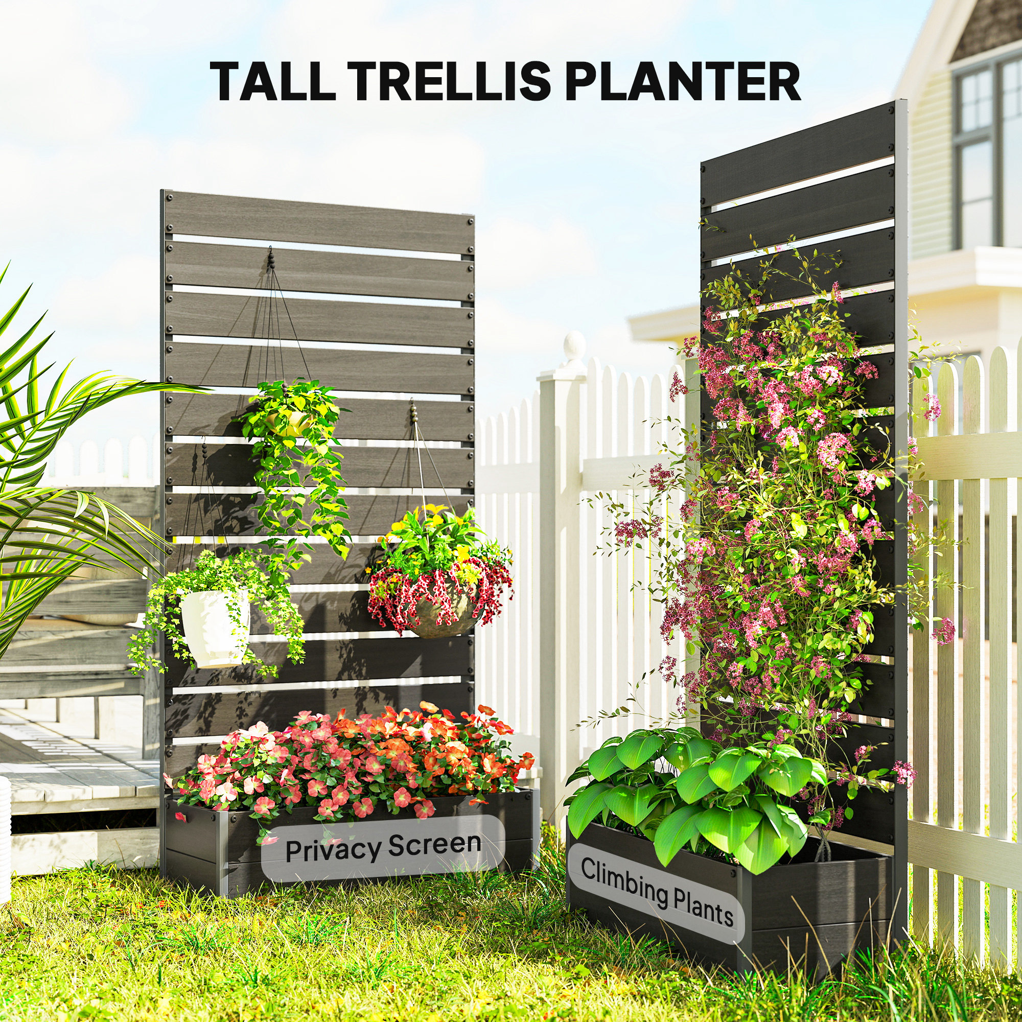 Outsunny Black Trellis Planter Box for Climbing Plants Outdoor Raised Garden Bed