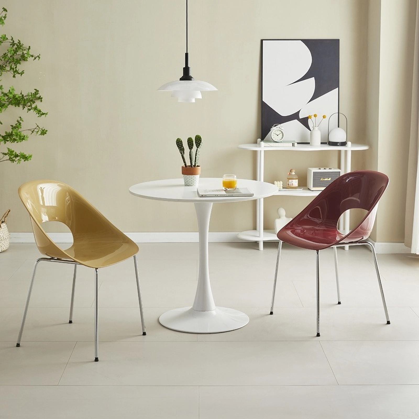 Modern Round Dining Table with MDF Top and Steel Base, Modern Aesthetic, Easy to Clean and Assemble, 23.5" L x 23.5" W x 29" H, White