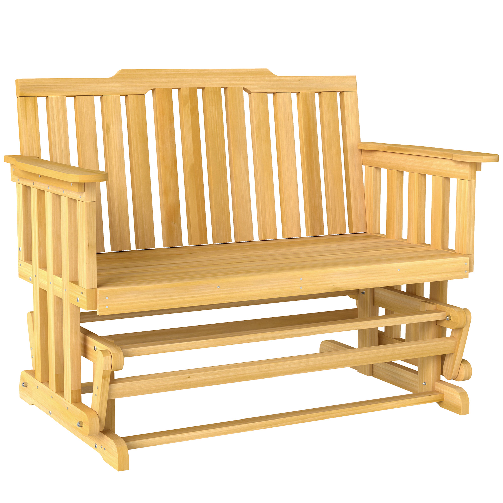 Outsunny 2-Person Patio Swing Glider Bench with Quick Drying Design and Wide Armrest, Wood Rocking Chair Loveseat for Backyard Garden Porch, Natural