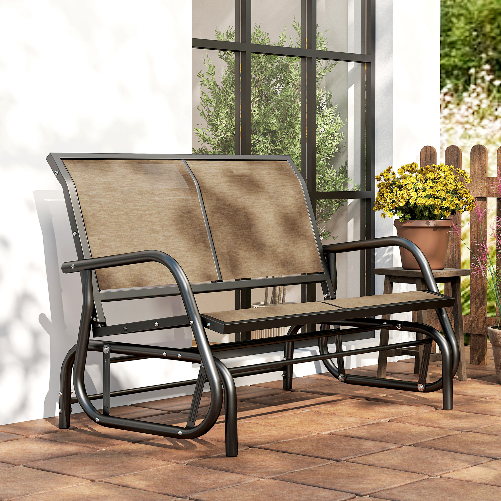 Sally 静床20SW Outsunny Patio Double Glider Outdoor Steel Sling Fabric