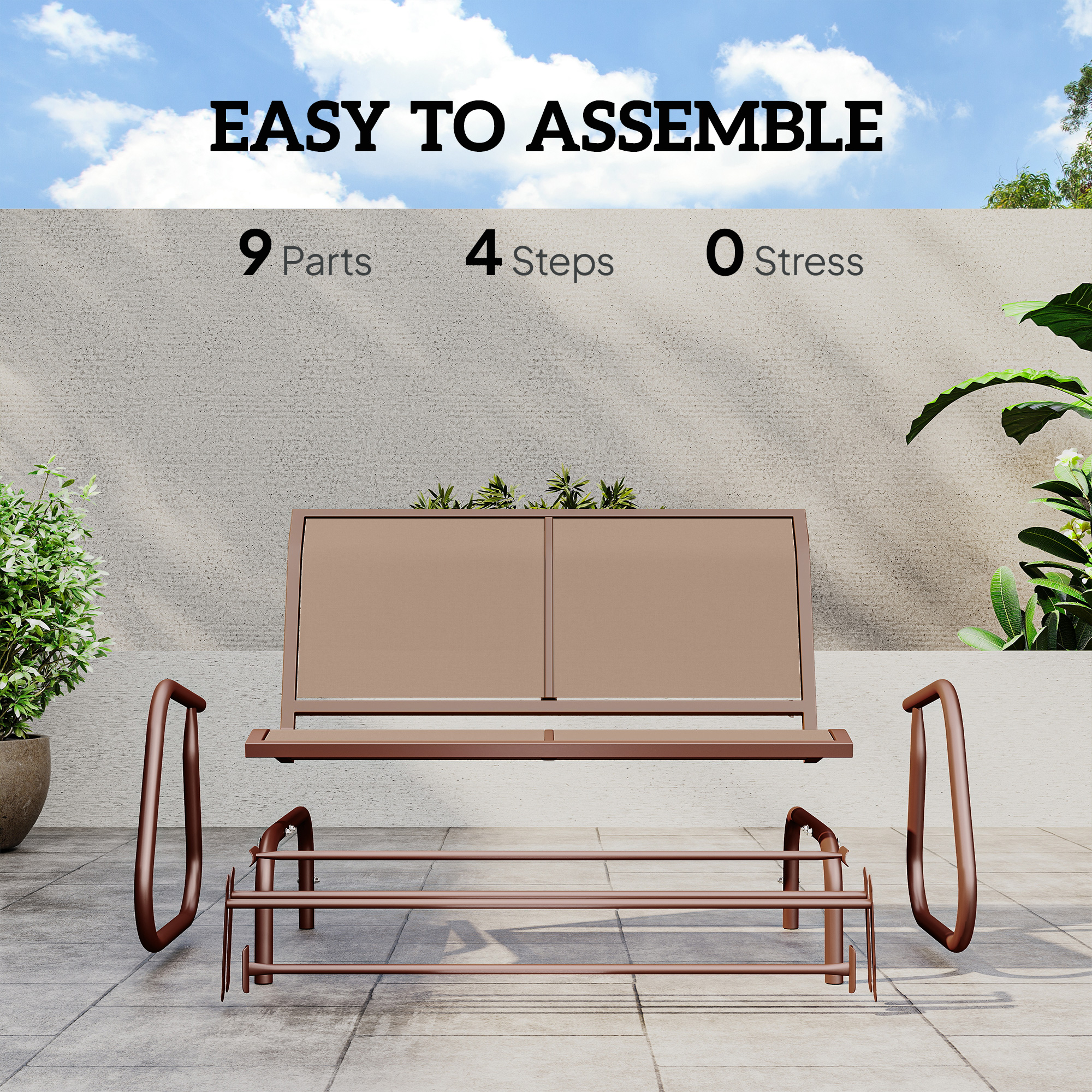 Outsunny Patio Double Glider Outdoor Steel Sling Fabric