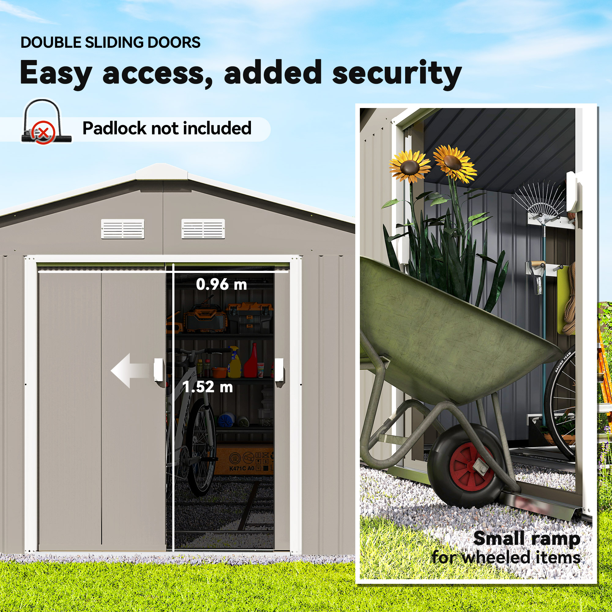 Outsunny 11' x 12.6' Metal Storage Shed Garden Tool House with