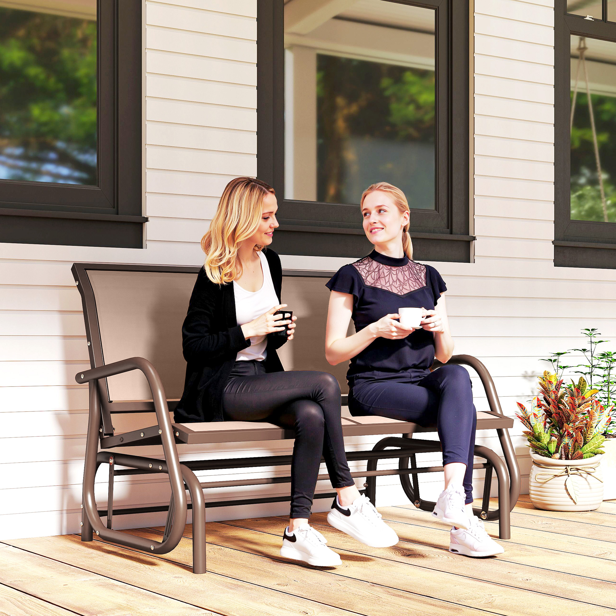 simmy‼️ 2SAM70 Outsunny Patio Double Glider Outdoor Steel Sling Fabric