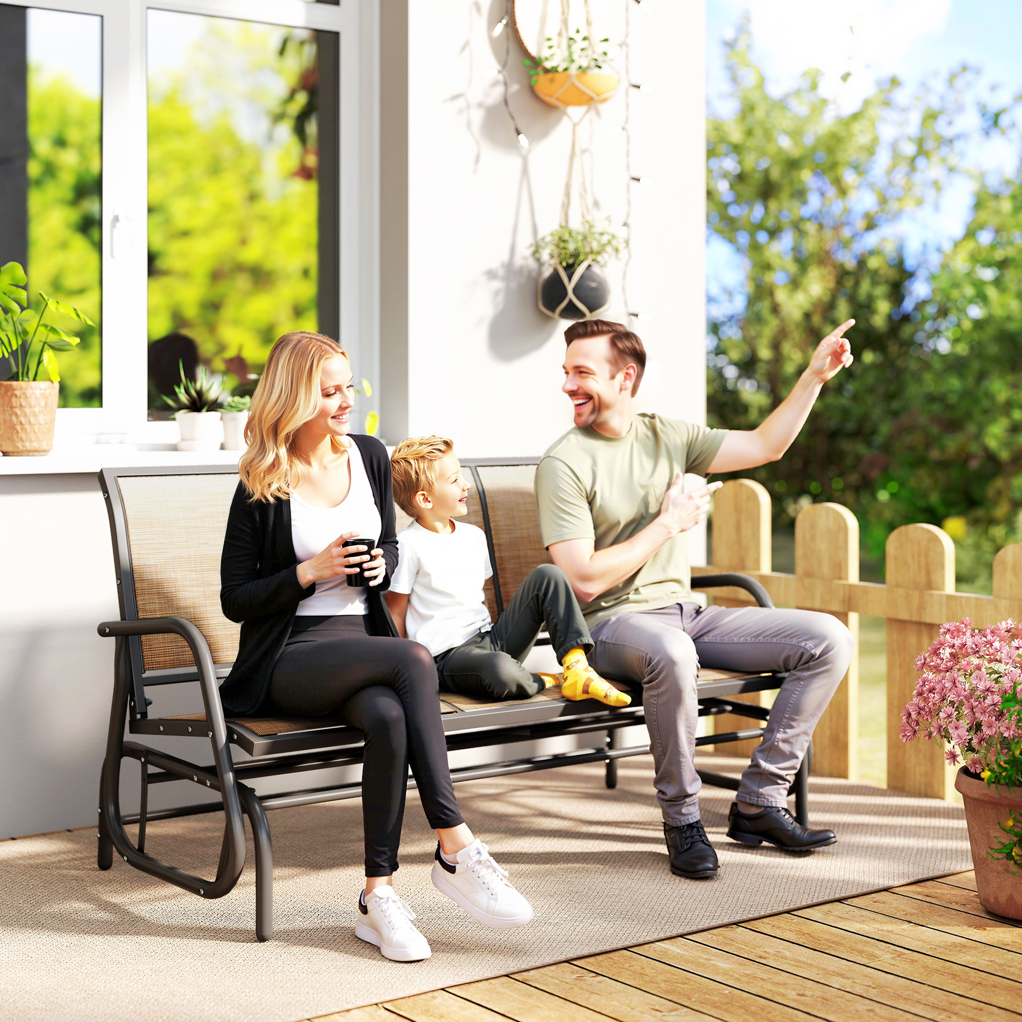 Outsunny 3-Seat Outdoor Glider Chair, Patio Rocking Chair, Steel Frame, Sling Fabric Seat for Garden, Backyard, Lawn, Brown Aosom Canada
