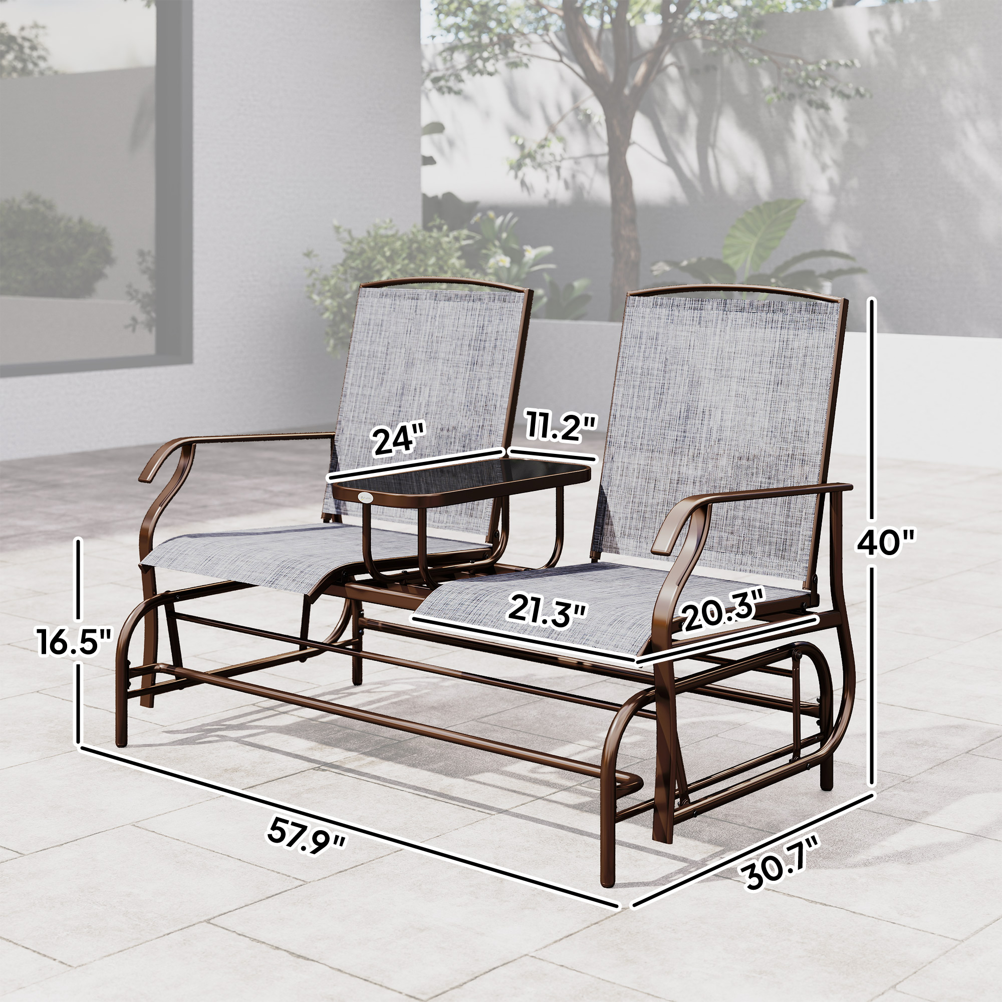 Outsunny Glider Chair w/Center Table Patio Double Rocking