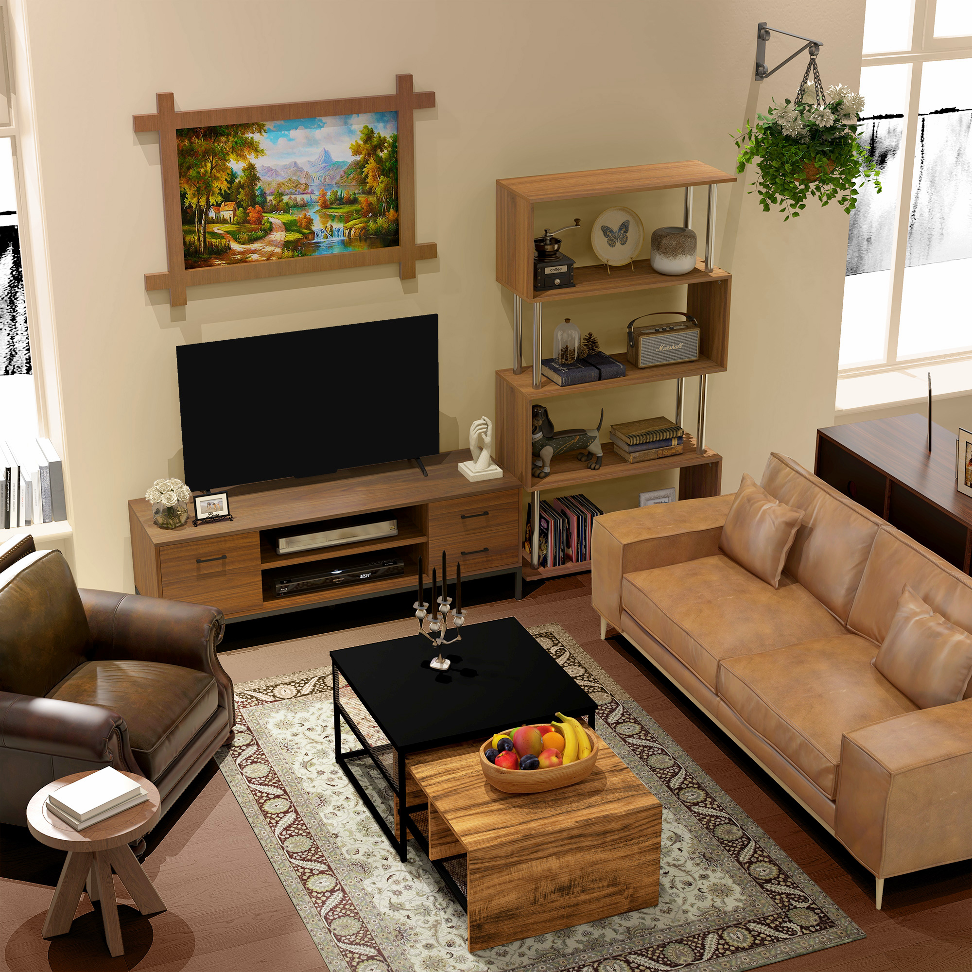 HOMCOM TV Stand: For 50" TVs, Entertainment Center with Door, Open Storage, Drawers, Steel Legs, Dark Walnut Aosom Canada