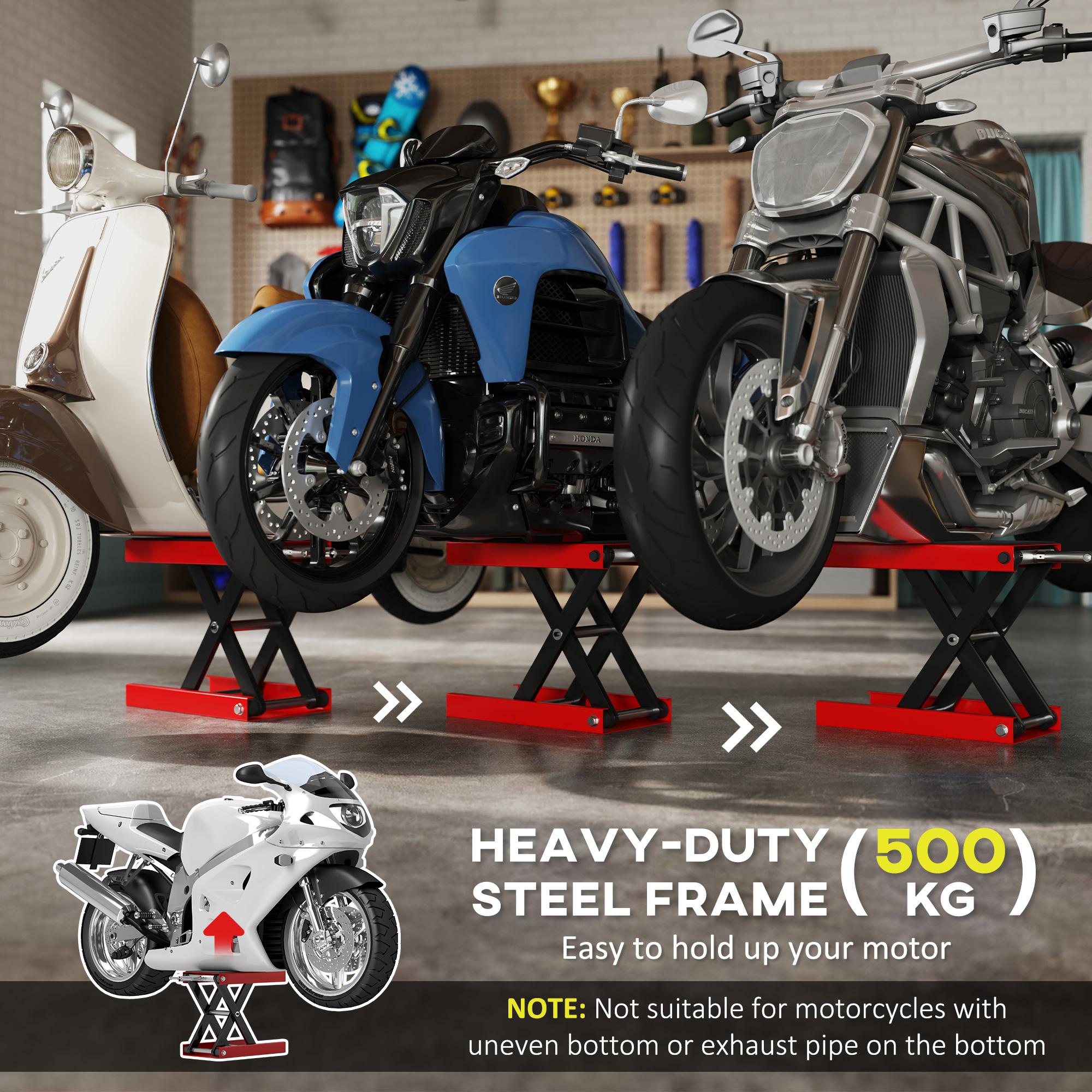 HOMCOM 1100lbs Motorcycle Jack, Height Adjustable Motorcycle