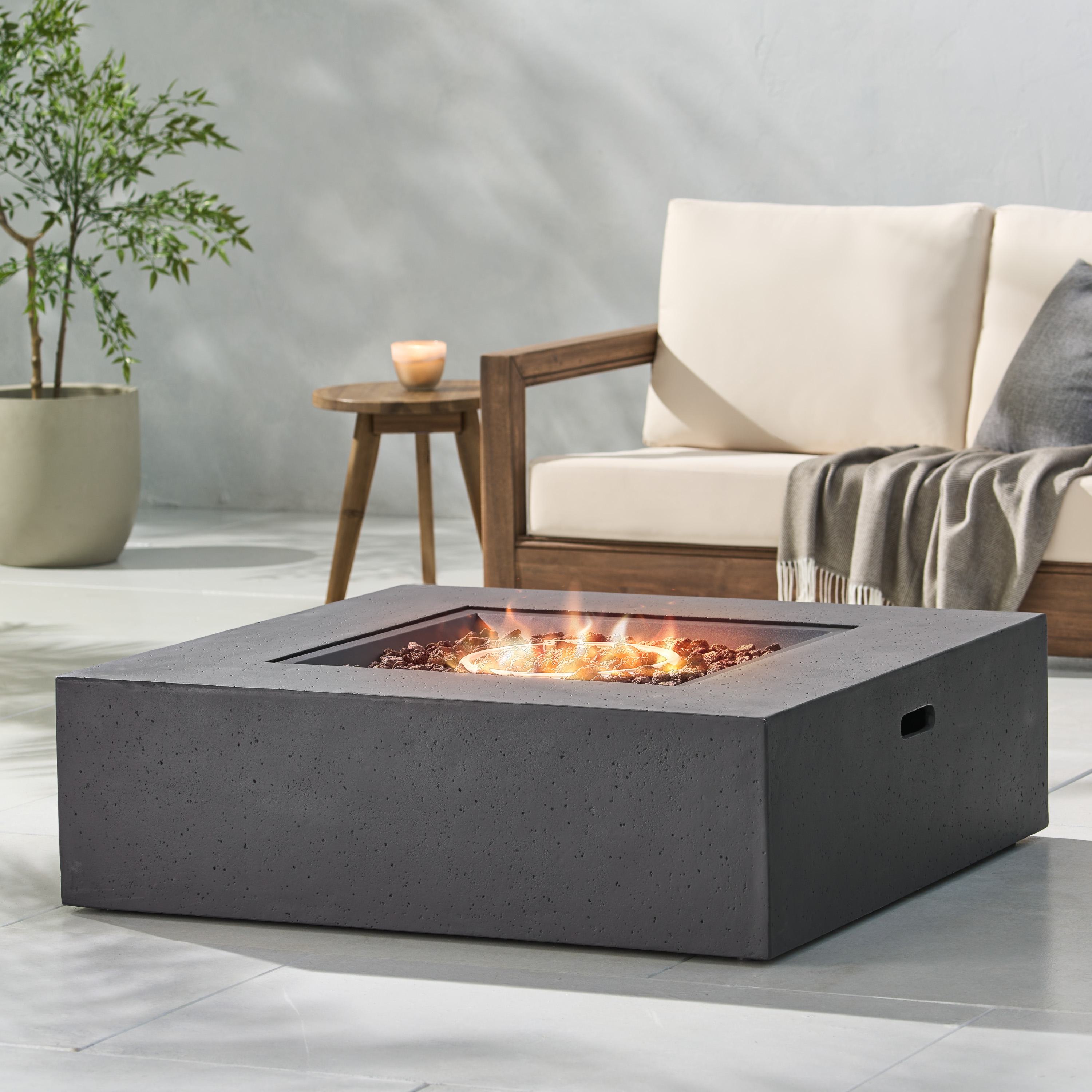 50,000 BTU Square MGO Fire Table with Modern Design, Modern Design with Lightweight Concrete, 40" L x 40" W x 12.5" H, Dark Grey Aosom Canada