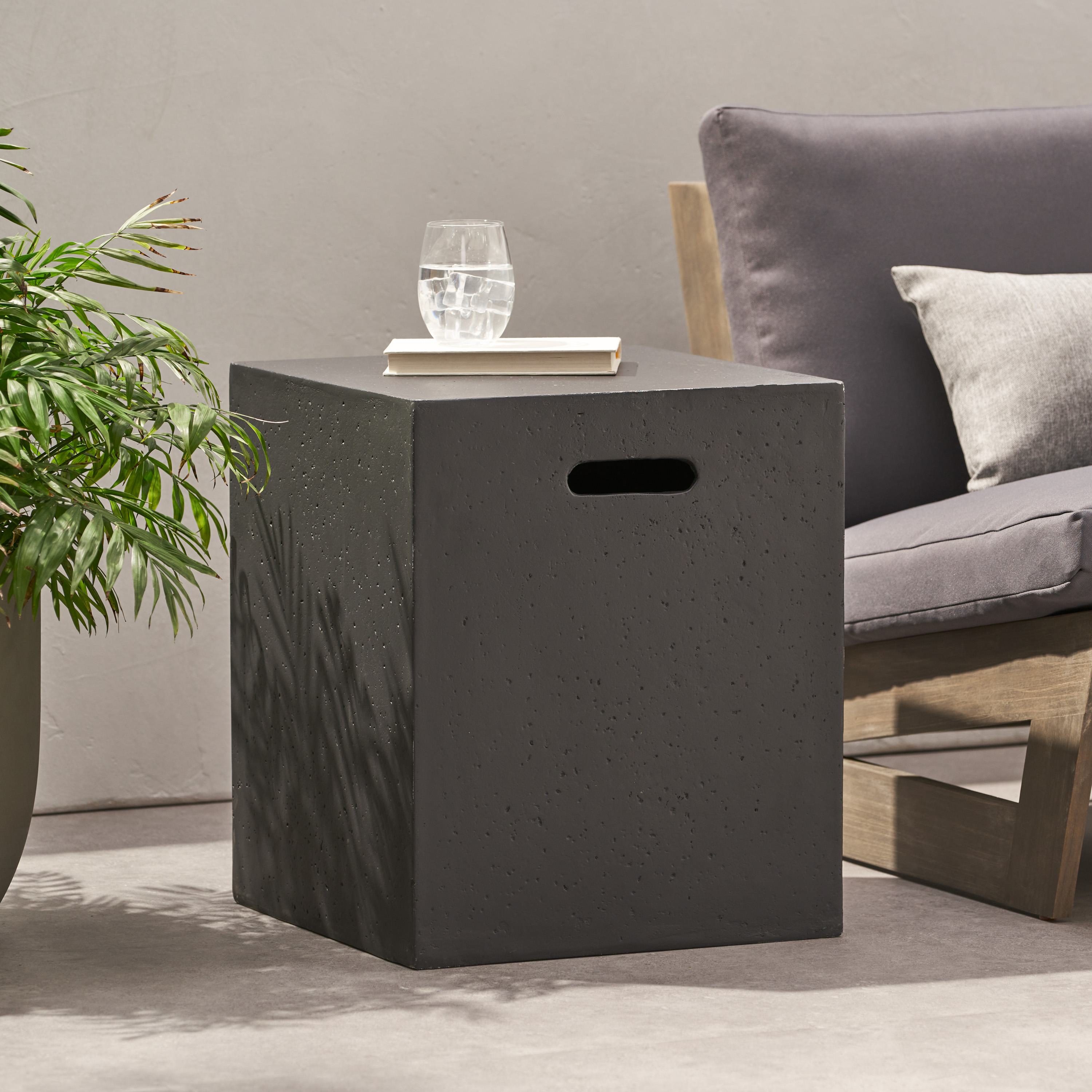 Modern MGO Tank Holder Side Table with Functional Design, Lightweight Concrete for Durability, 16.5" L x 16.5" W x 20.5" H, Dark Grey Aosom Canada