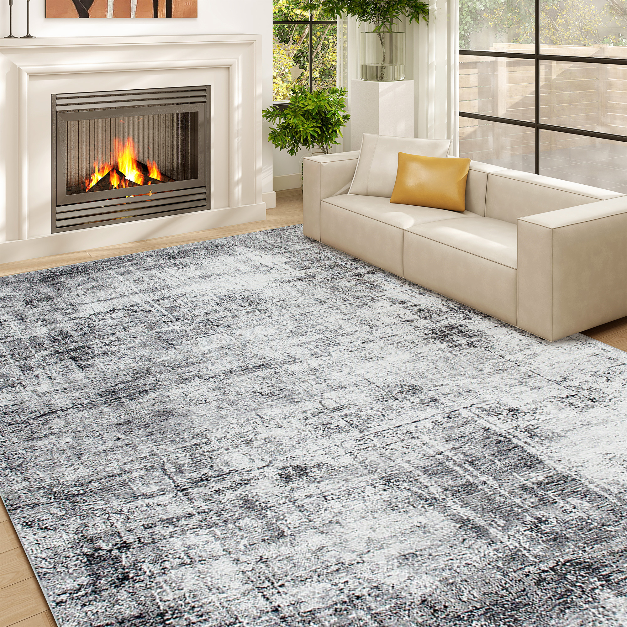 HOMCOM 5x7 Area Rug, Modern Abstract Machine Washable Rug, Non-Slip Carpet for Living Room, Bedroom, Dining Room, Grey Aosom Canada