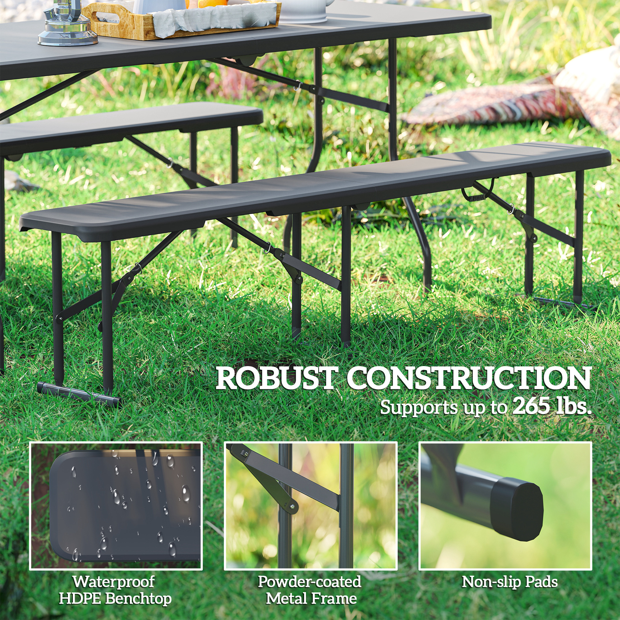 Outsunny 2 Pack 6 ft Portable Foldable Bench Seats, Plastic