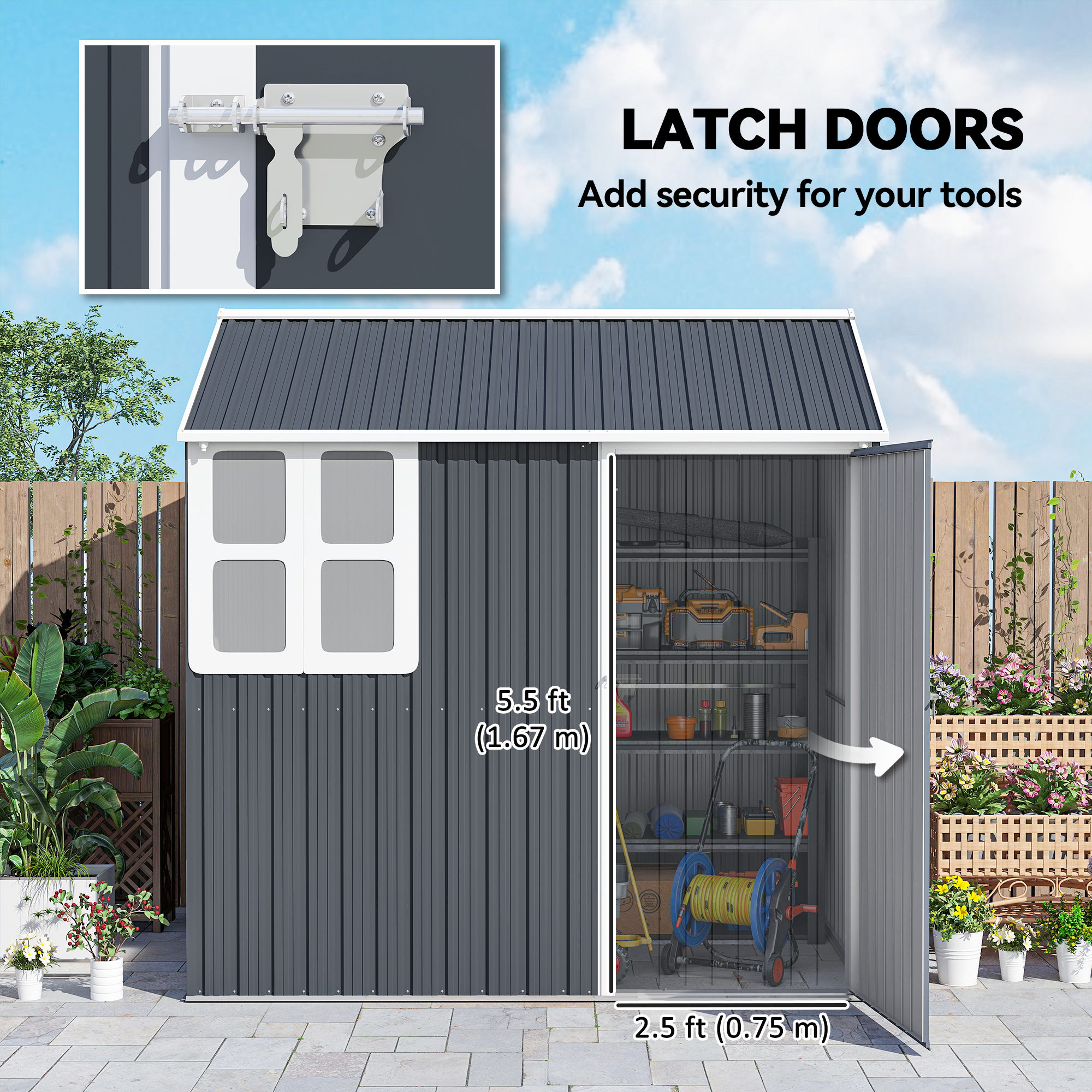 Outsunny 7' x 5.5' Metal Garden Storage Shed, Outdoor Tool