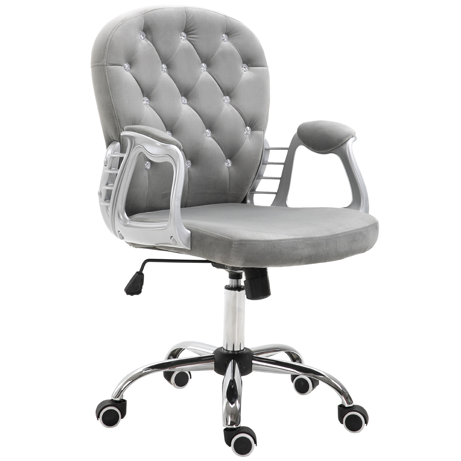 Vinsetto Velvet Home Office Chair, Button Tufted Desk Chair with Padded Armrests, Adjustable Height and Swivel Wheels, Gray