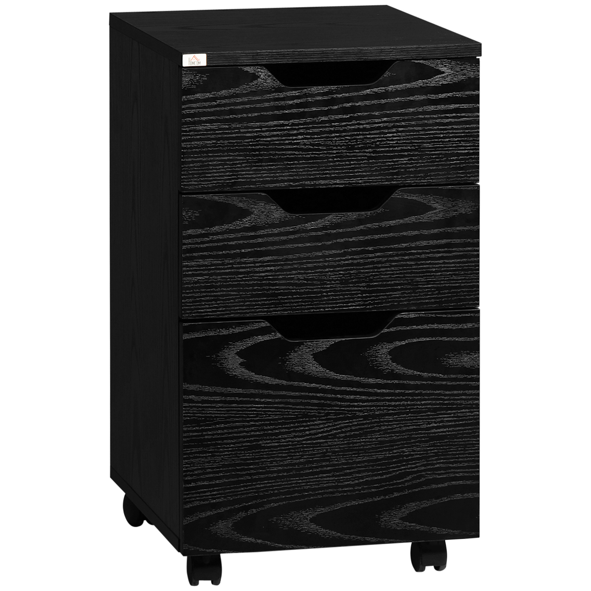 HOMCOM 3 Drawer Mobile File Cabinet, Rolling Printer Stand, Vertical Filing Cabinet, Black Wood Grain