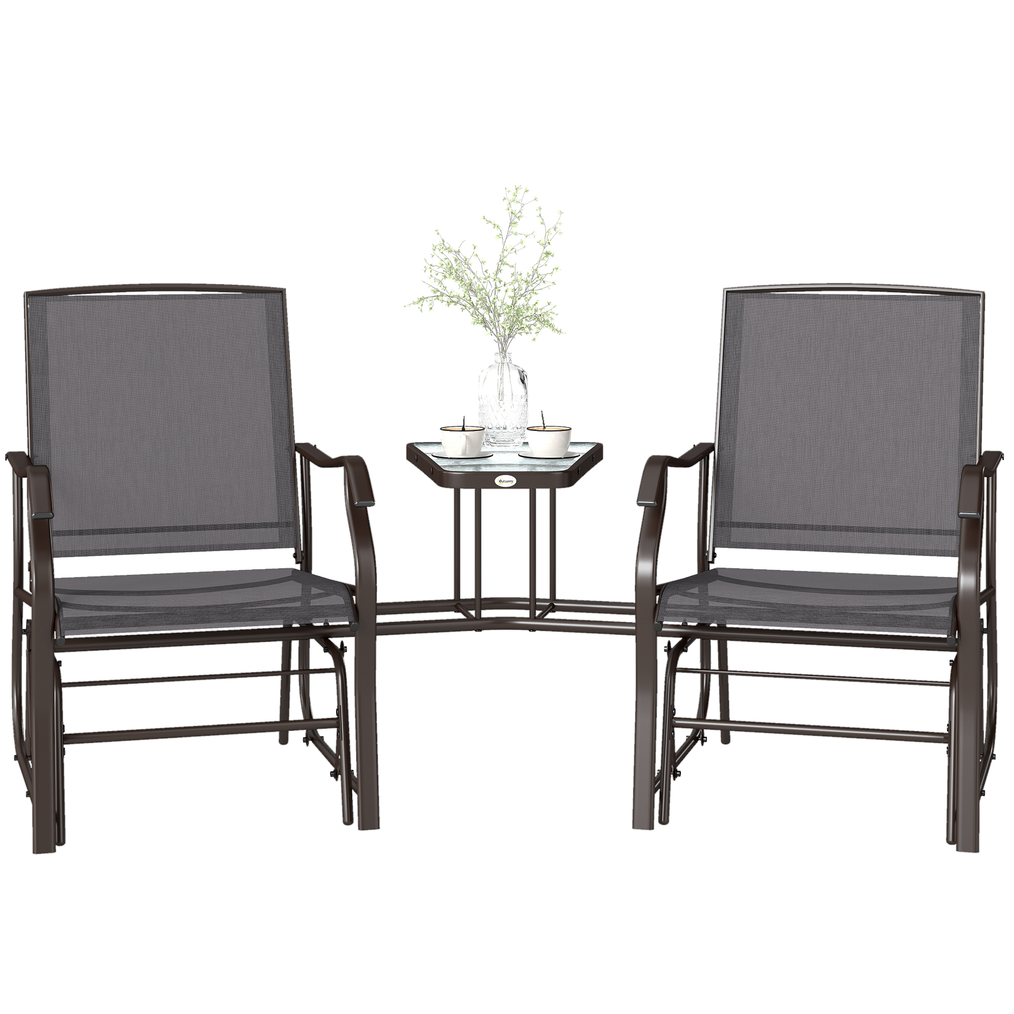 テーブル/チェア MS OPTIONAL PARTS DECK2  GRY Outsunny Glider Chair w/Center Table Patio Double Rocking