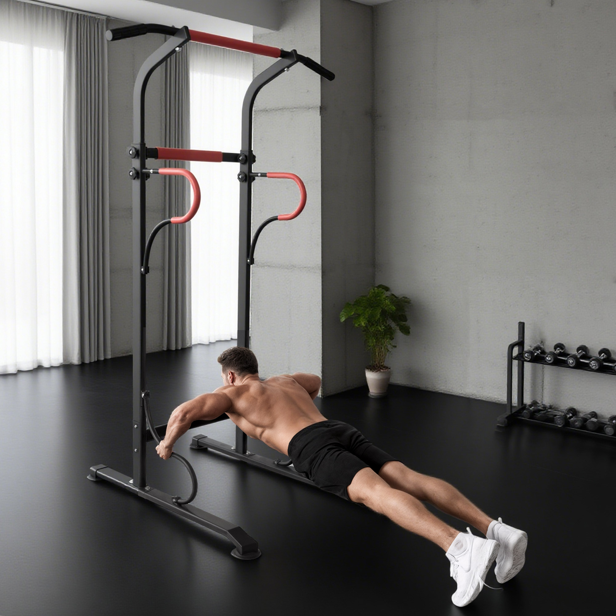 Soozier Power Tower Pull Up Bar Dip Station for Home Office Gym