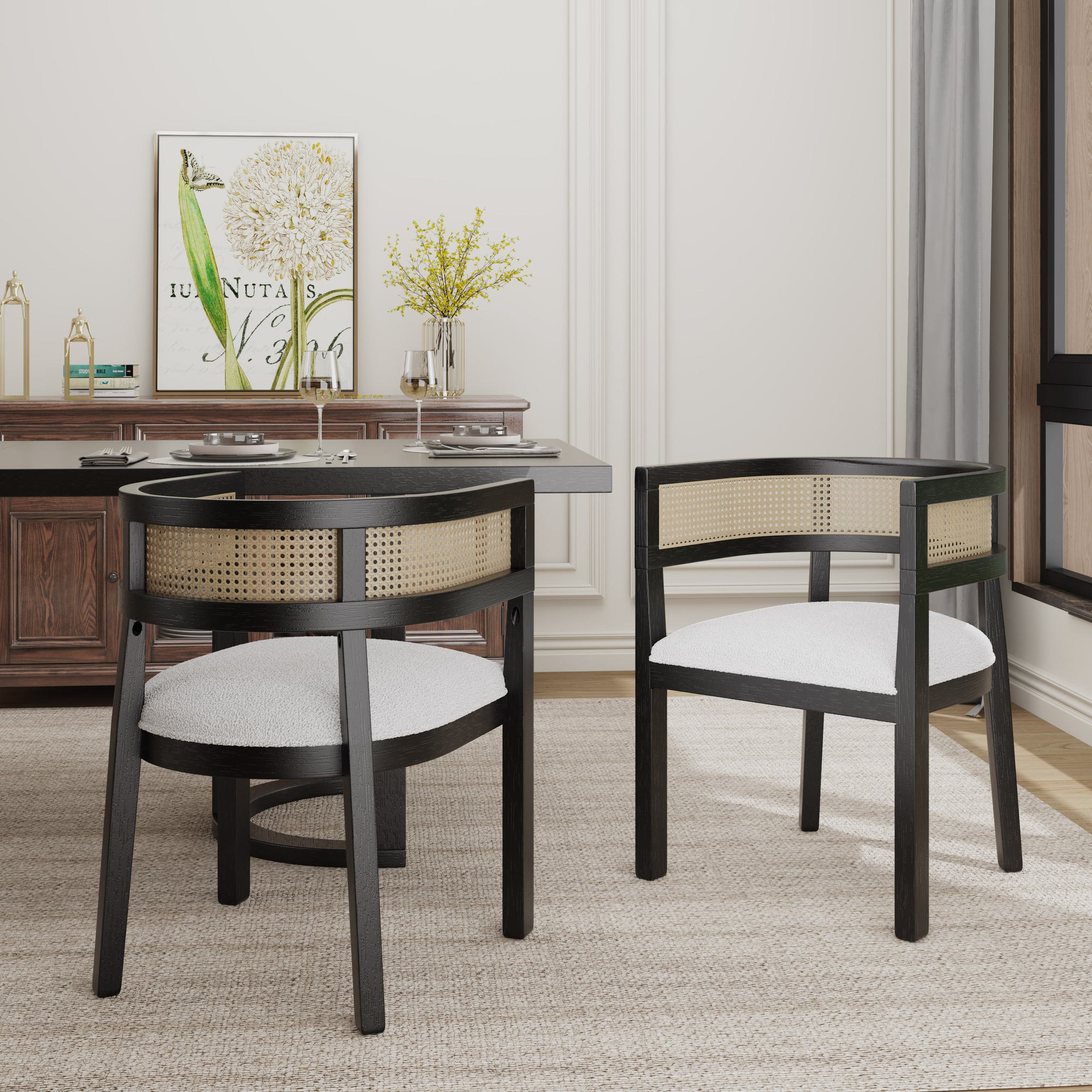 Set of 2 Dining Chairs with Rattan Backrest, Wood Frame, Dining Seats for Ultimate Comfort, 22.5" L x 22" W x 29.5" H, Beige+Black Aosom Canada