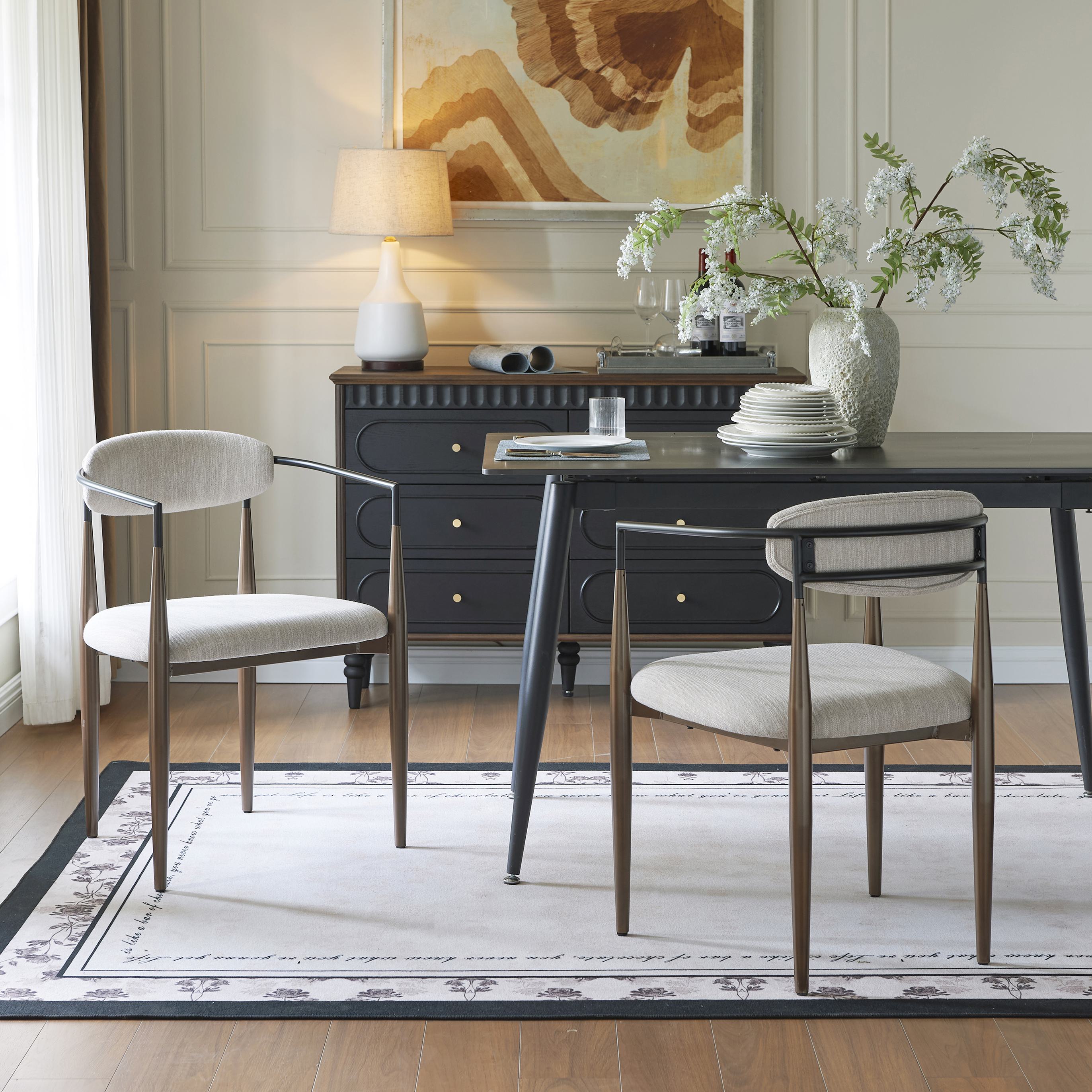 Set of 2 Modern Dining Chairs with Iron Frame and Gold Accent, Dining Seats for Ultimate Comfort, 23" L x 22" W x 31.5" H, Beige+Black Aosom Canada