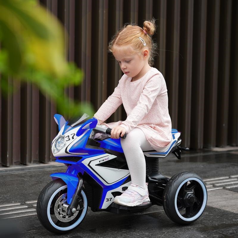 6V Kids Electric Ride-On Motorcycle with MP3, LED Headlight and Light-Up Wheels, Motorbike Ideal for Ages 3-4, 31" L x 16" W x 21" H, Blue