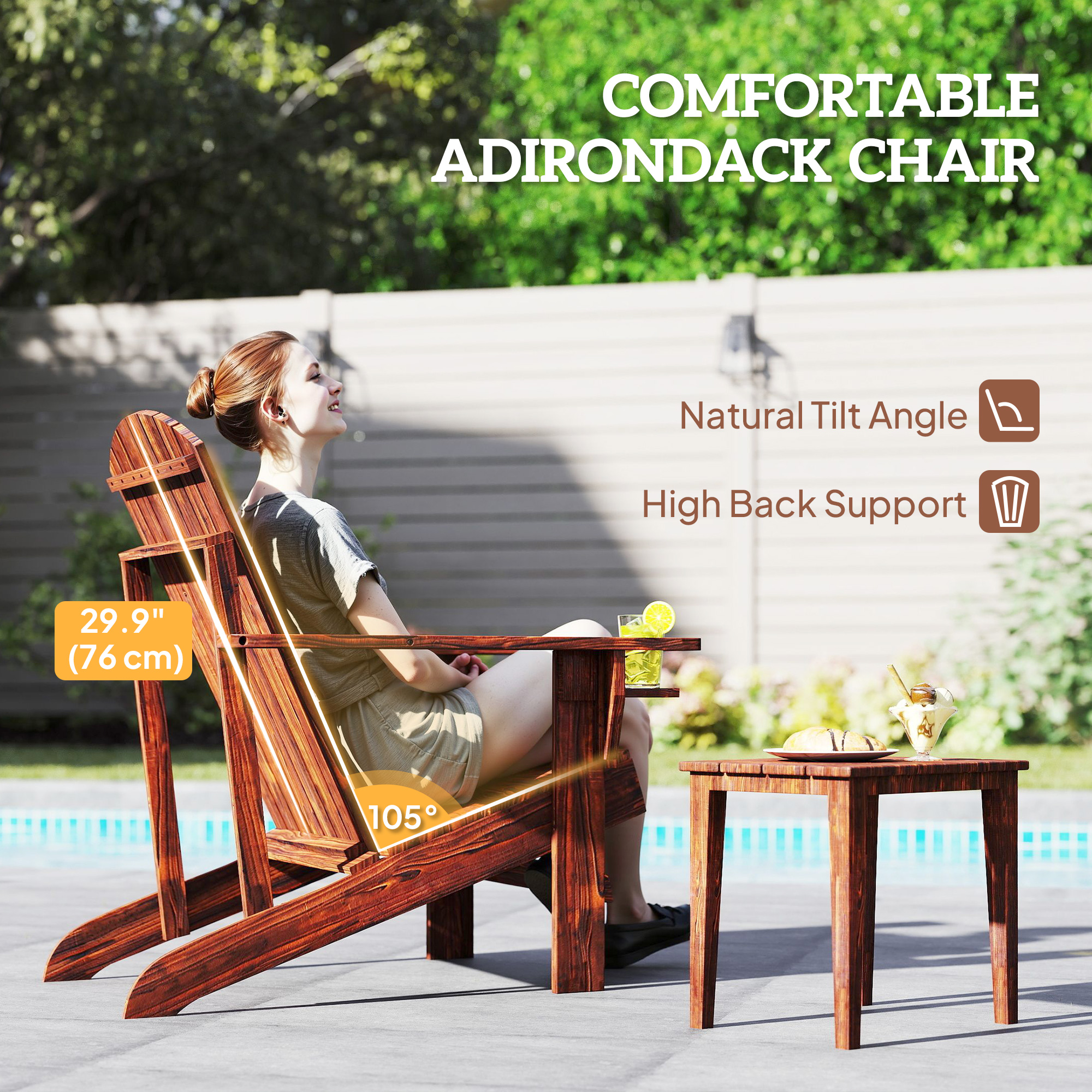 Outsunny Outdoor Classic Wooden Adirondack Deck Lounge Muskoka