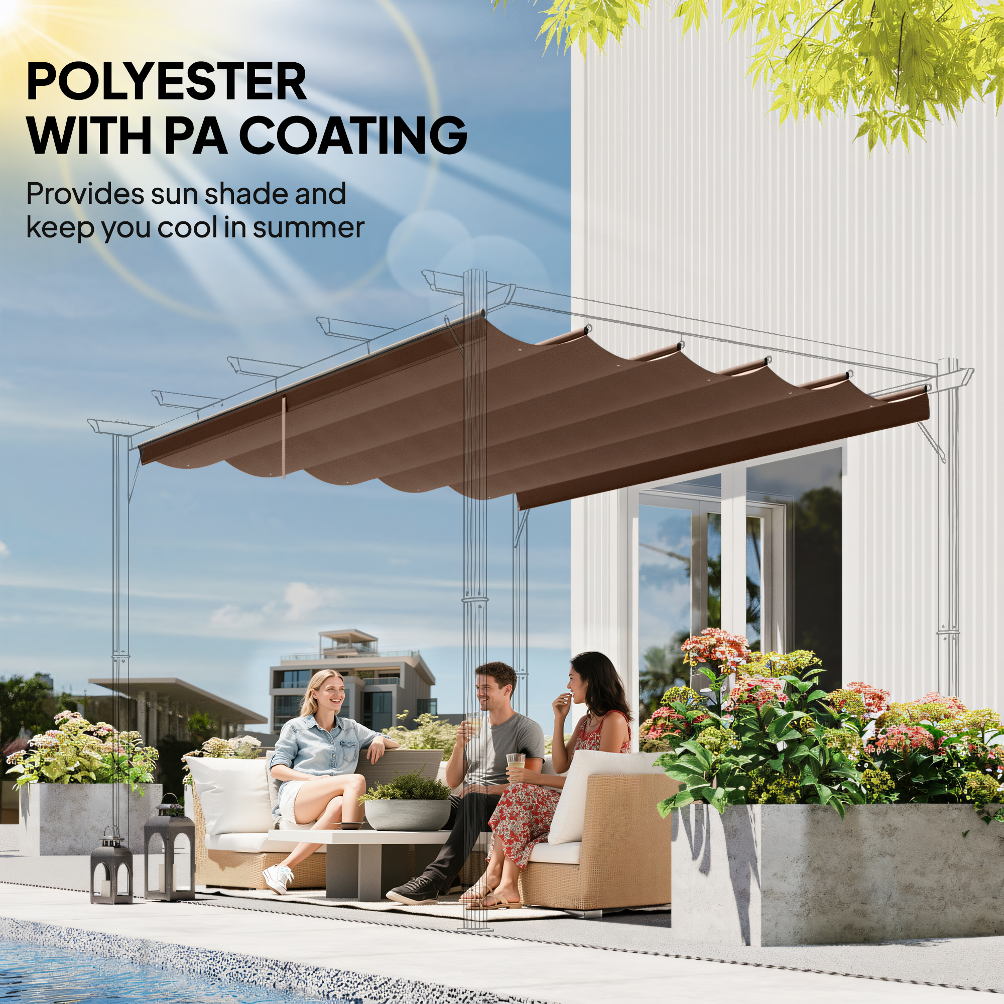 Outsunny Retractable Pergola Canopy Cover Replacement for